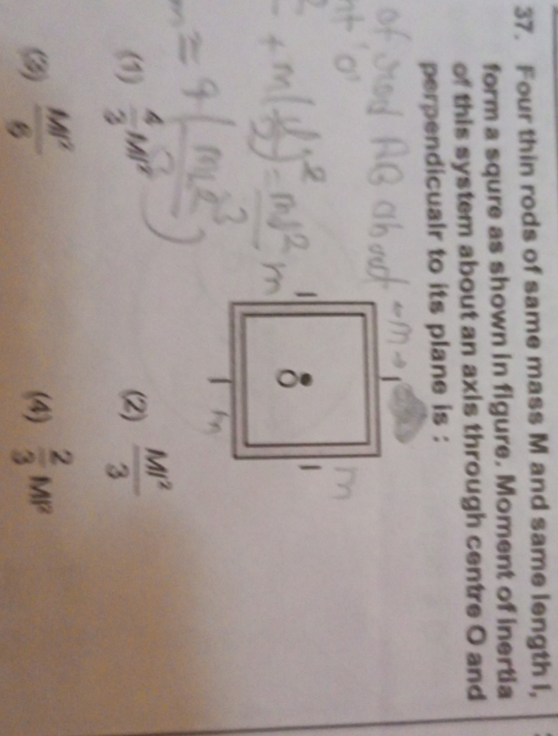 37. Four thin rods of same mass M and same length I, form a square as 