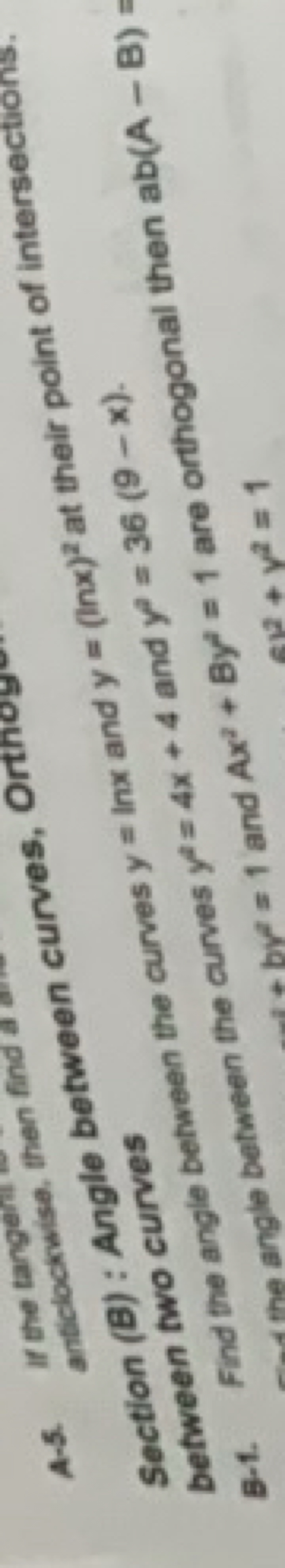 A-5. If the tangent
anticlockwise. then

E-1. Find the angle between t