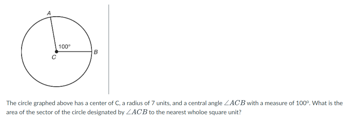 The circle graphed above has a center of C , a radius of 7 units, and 