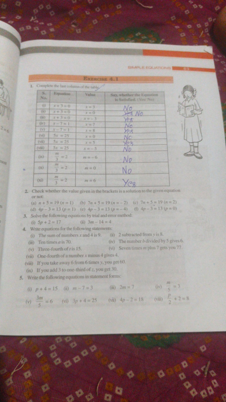 GIMPLE ECLATIONS
Exercise 4.1
1. Complete the last coluinin of the tab