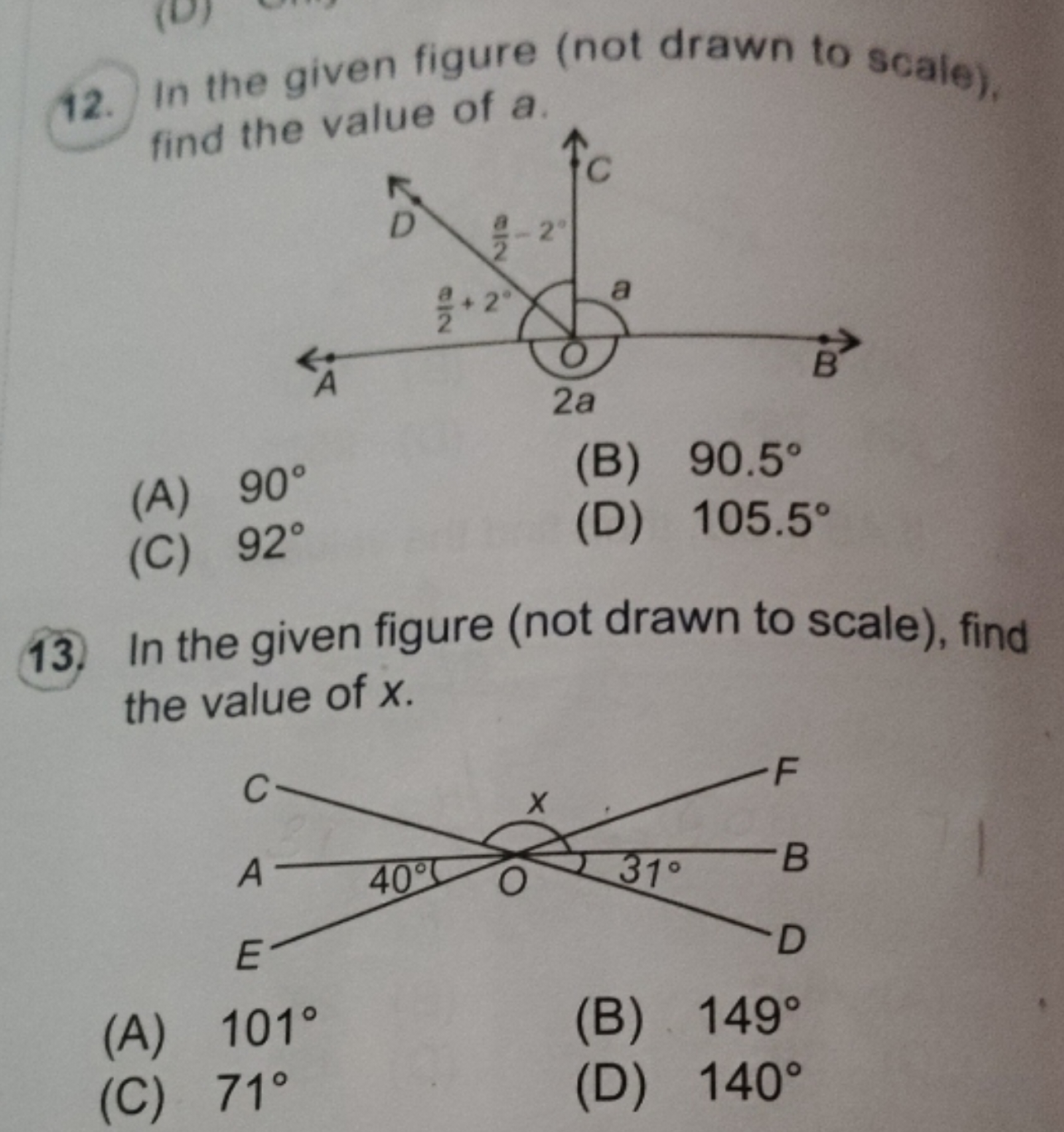 12. In the given figure (not drawn to scale), find the value of a.
(A)