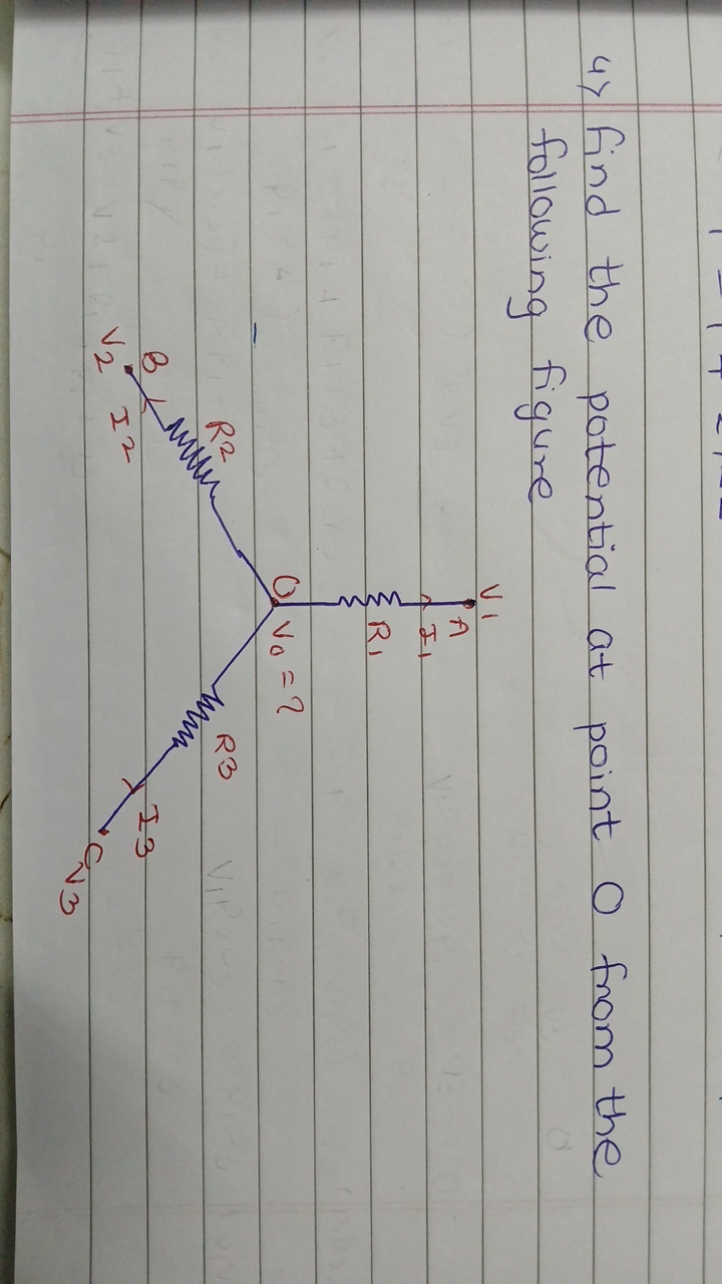 4) Find the potential at point O from the following figure