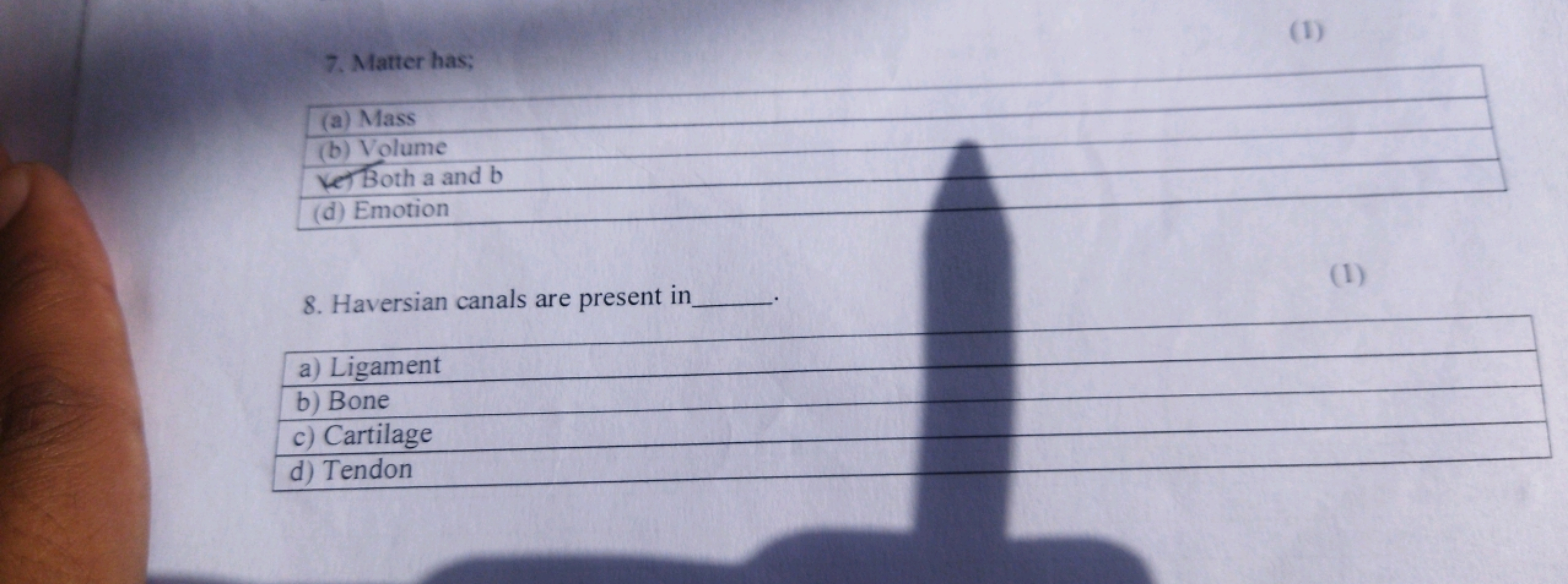 7. Matter has;
(a) Mass
(b) Volume
Ye Both a and b
(d) Emotion
8. Have