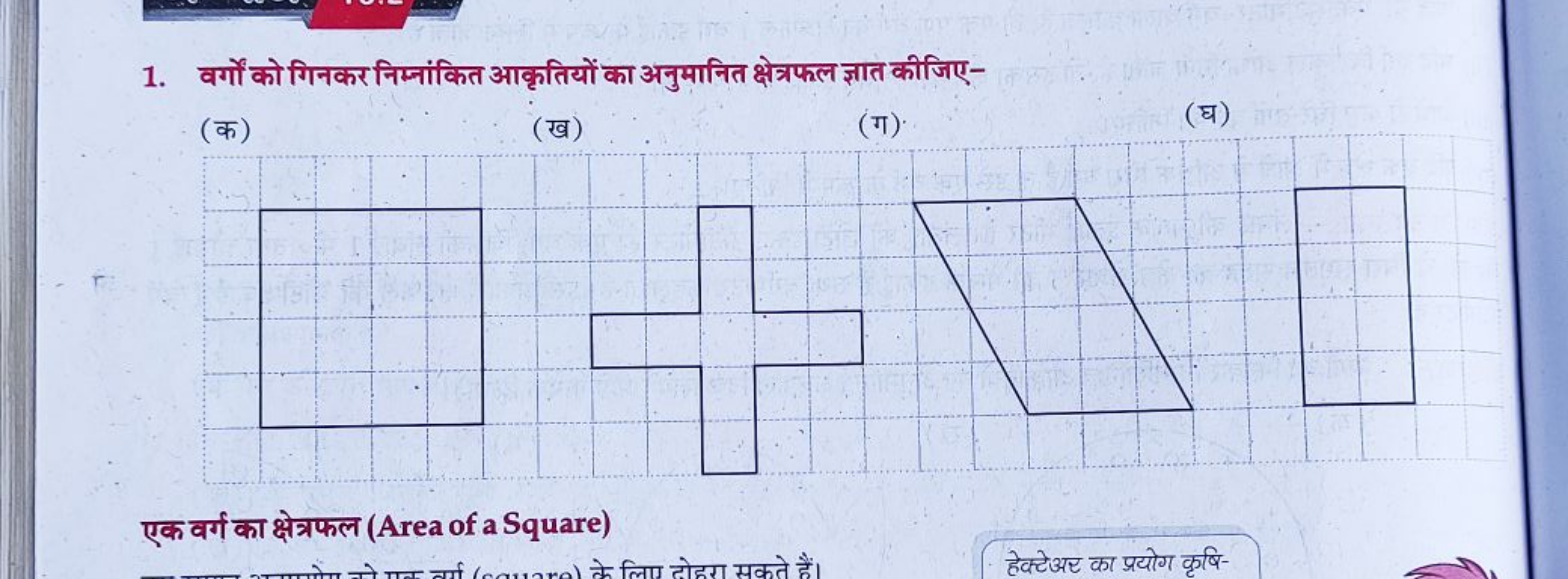 1. वर्गों को गिनकर निम्नांकित आकृतियों का अनुमानित क्षेत्रफल ज्ञात कीज