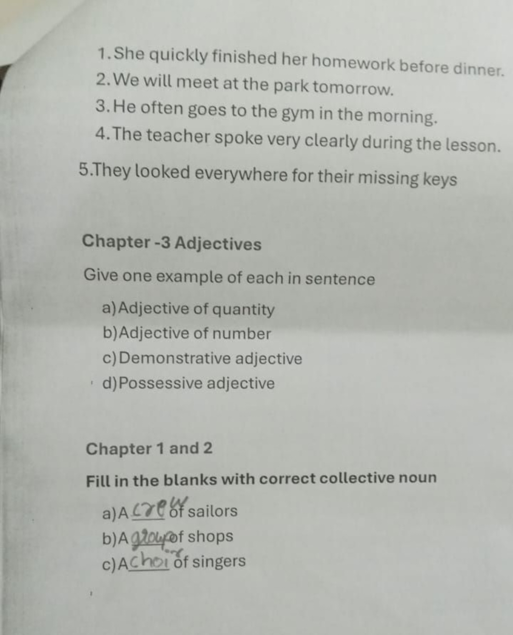 1. She quickly finished her homework before dinner.
2. We will meet at