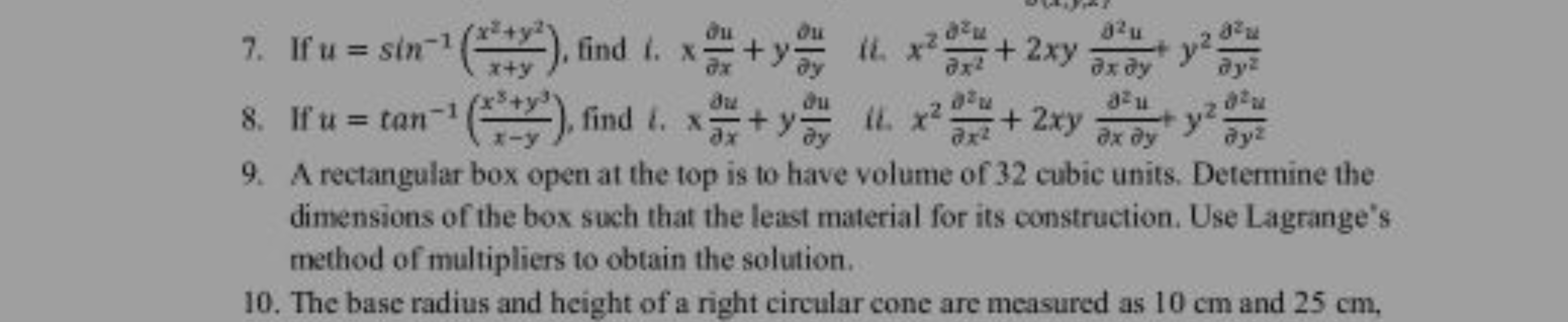 7. If u=sin−1(x+yx2+y2​), find i. x∂x∂u​+y∂y∂u​
16. x2∂x2∂2u​+2xy∂x∂y∂