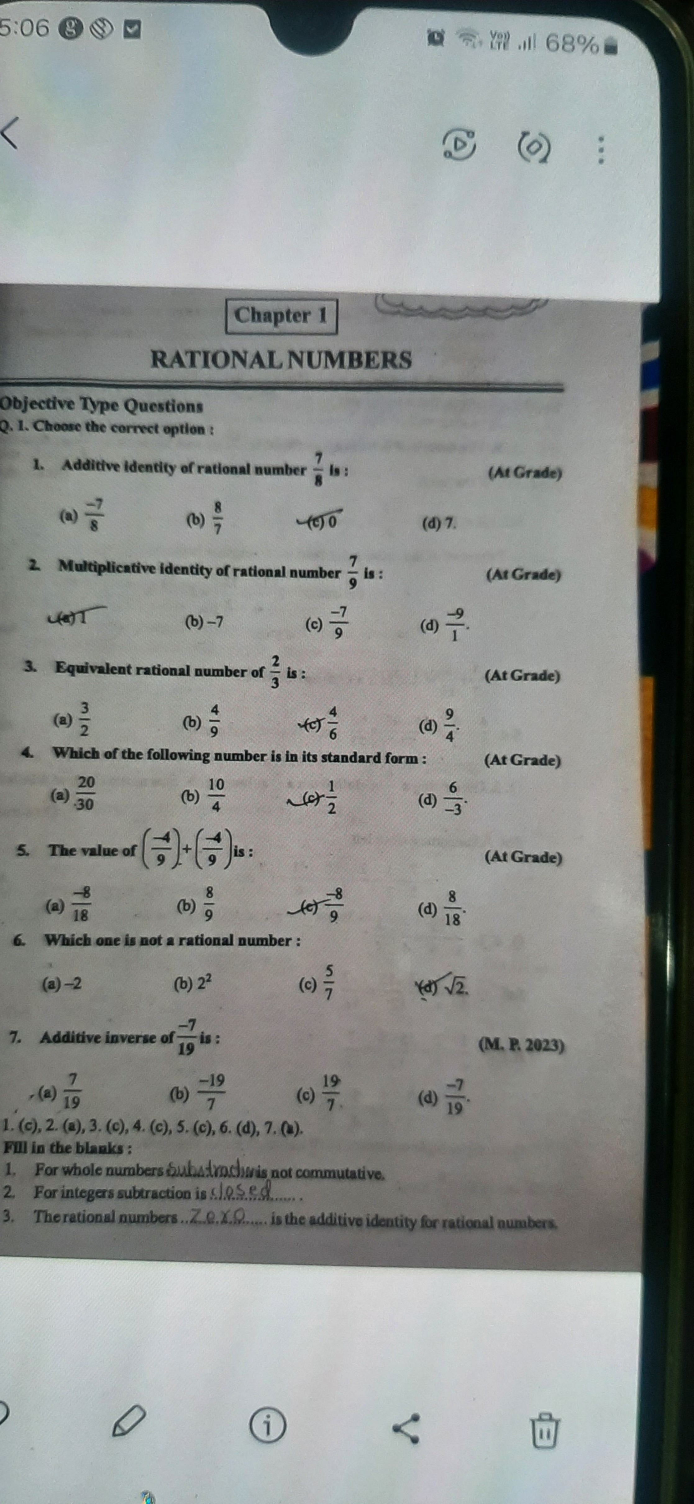 5:06
8
(
ริ
Yol , ill 68%
ீ
Chapter 1
RATIONAL NUMBERS
Objective Type 