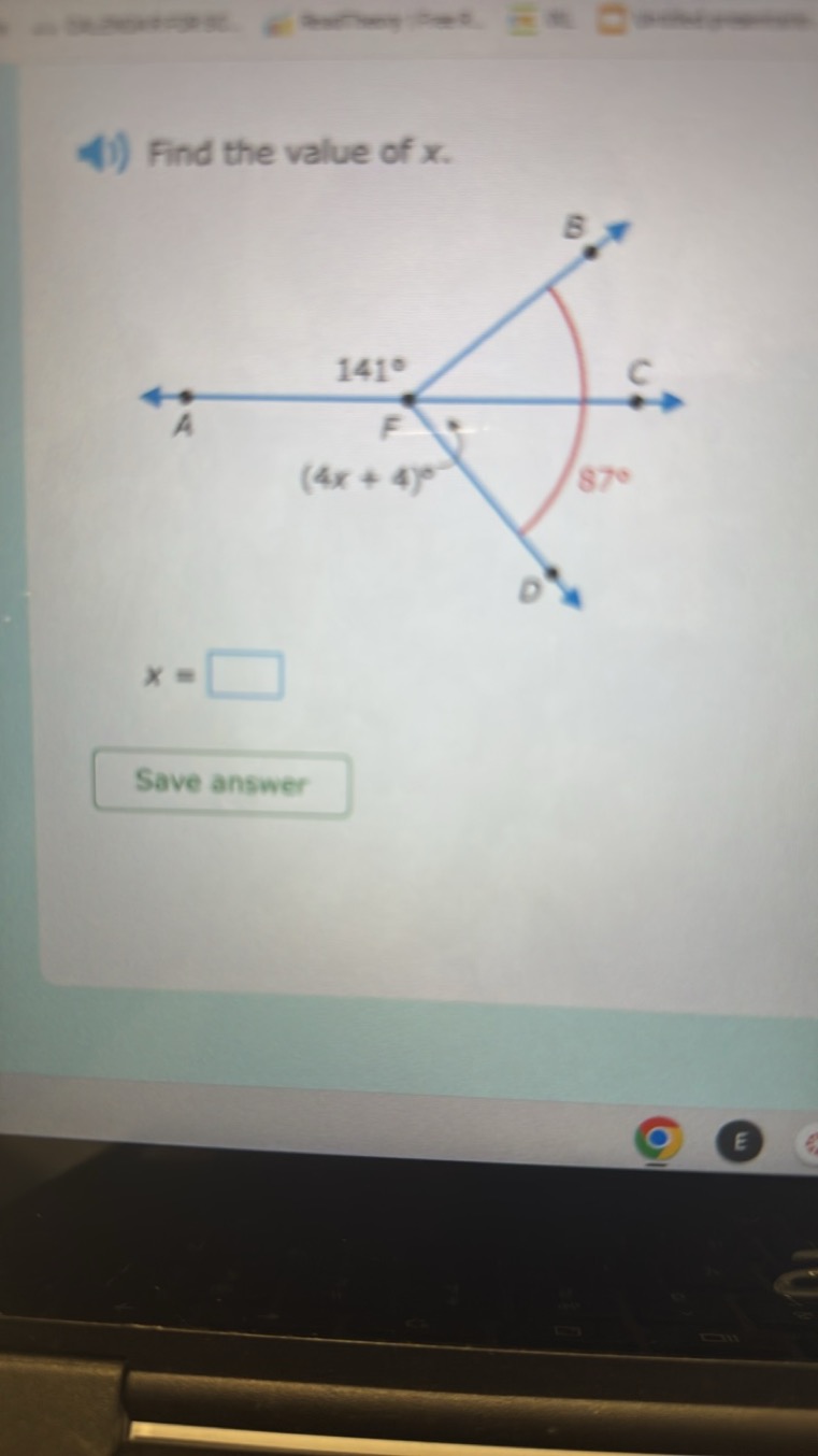 Find the value of x.
x= □

Save answer