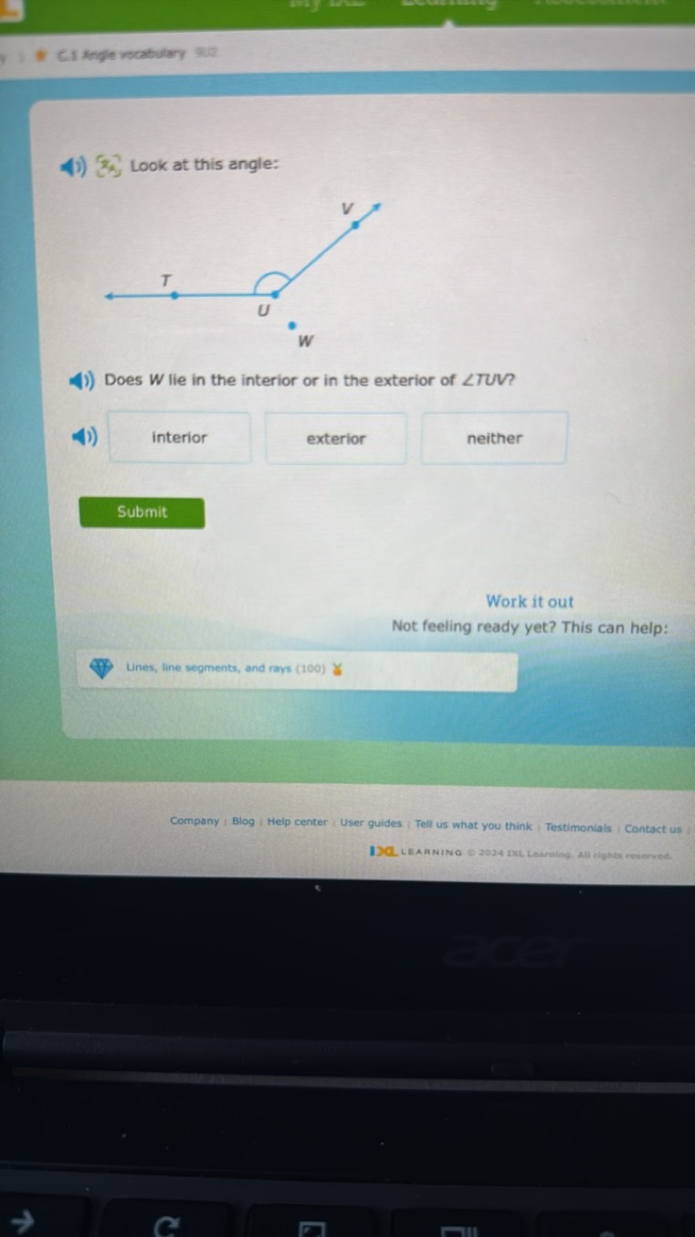 C. Ingle vocabulary
3
' 3 , 3, Look at this angle:

Does W lie in the 