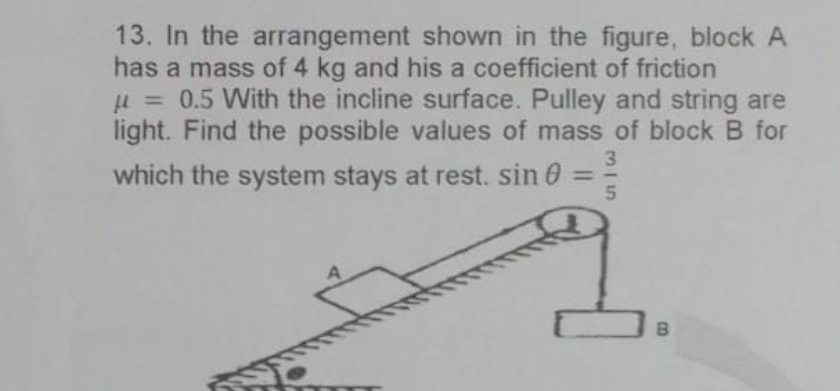 13. In the arrangement shown in the figure, block A has a mass of 4 kg