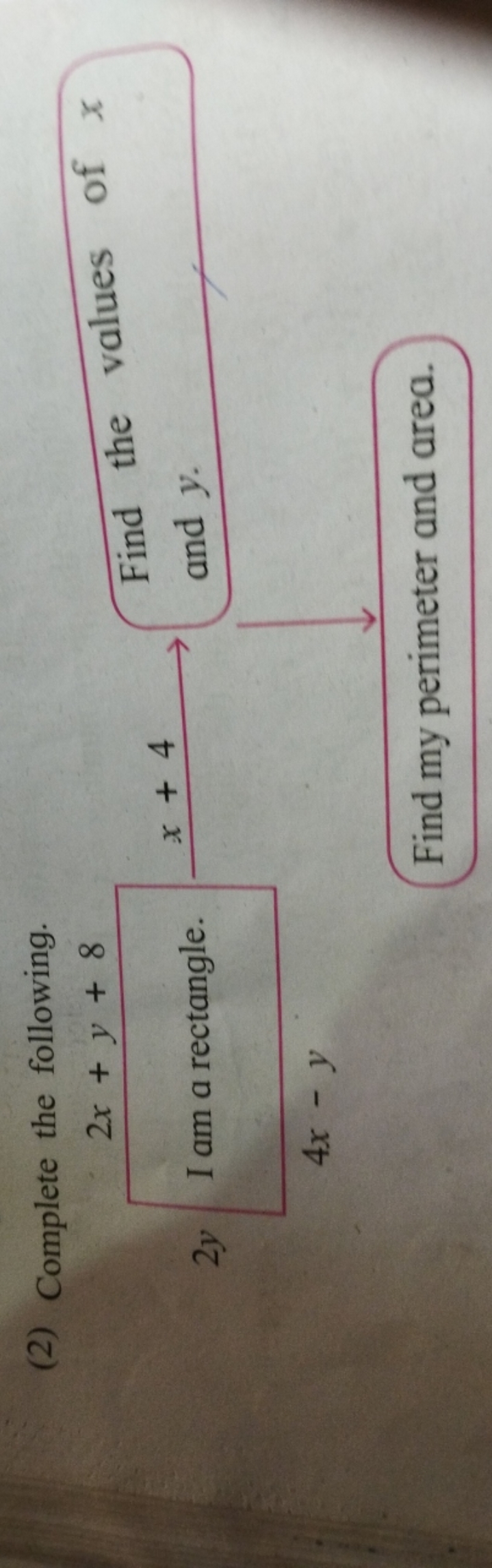 (2) Complete the following.

Find the values of x and y.

Find my peri