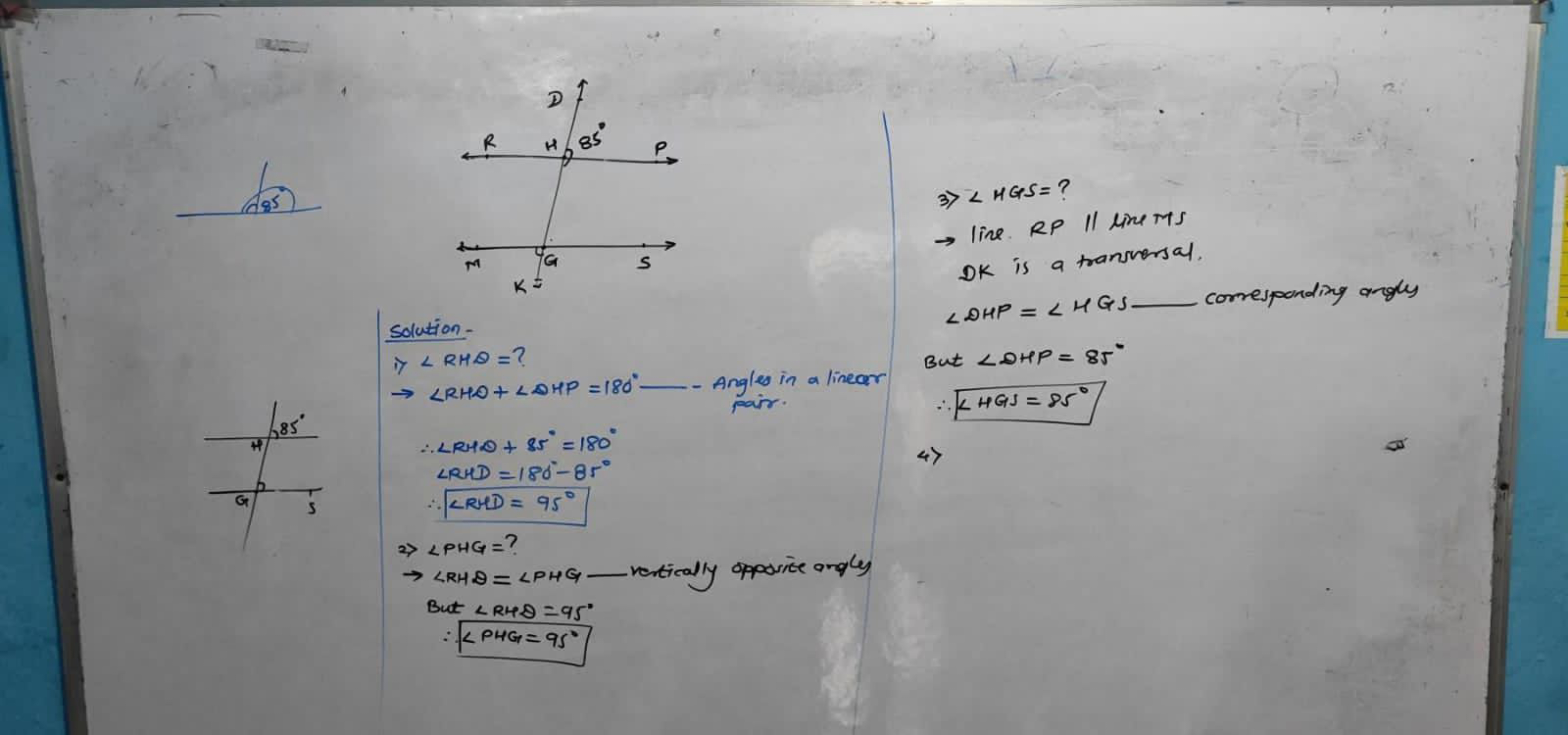 8
Solution- i) ∠RHA= ?
→∠RHB= ?
→∠RHO+∠DHP=180∘− Angles in a linear
pa