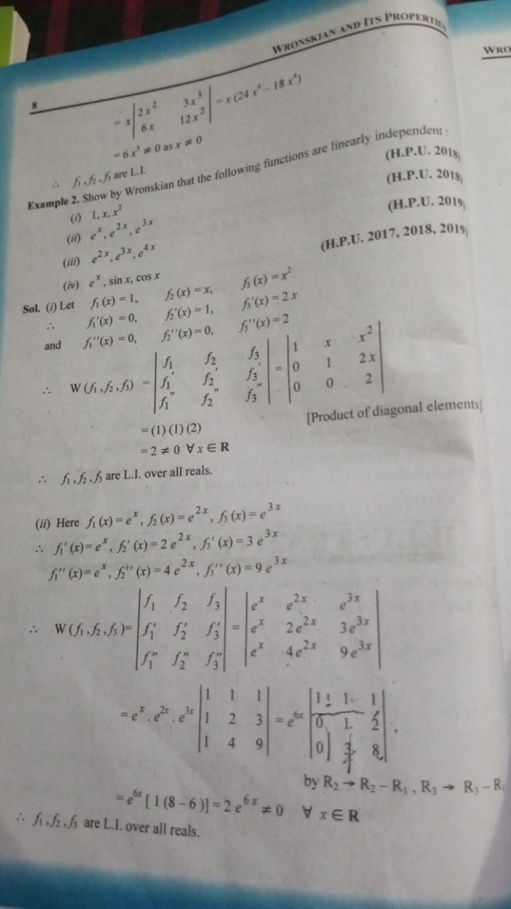 Wro
8

Example 2. Show by Wronskian that the following functions are l