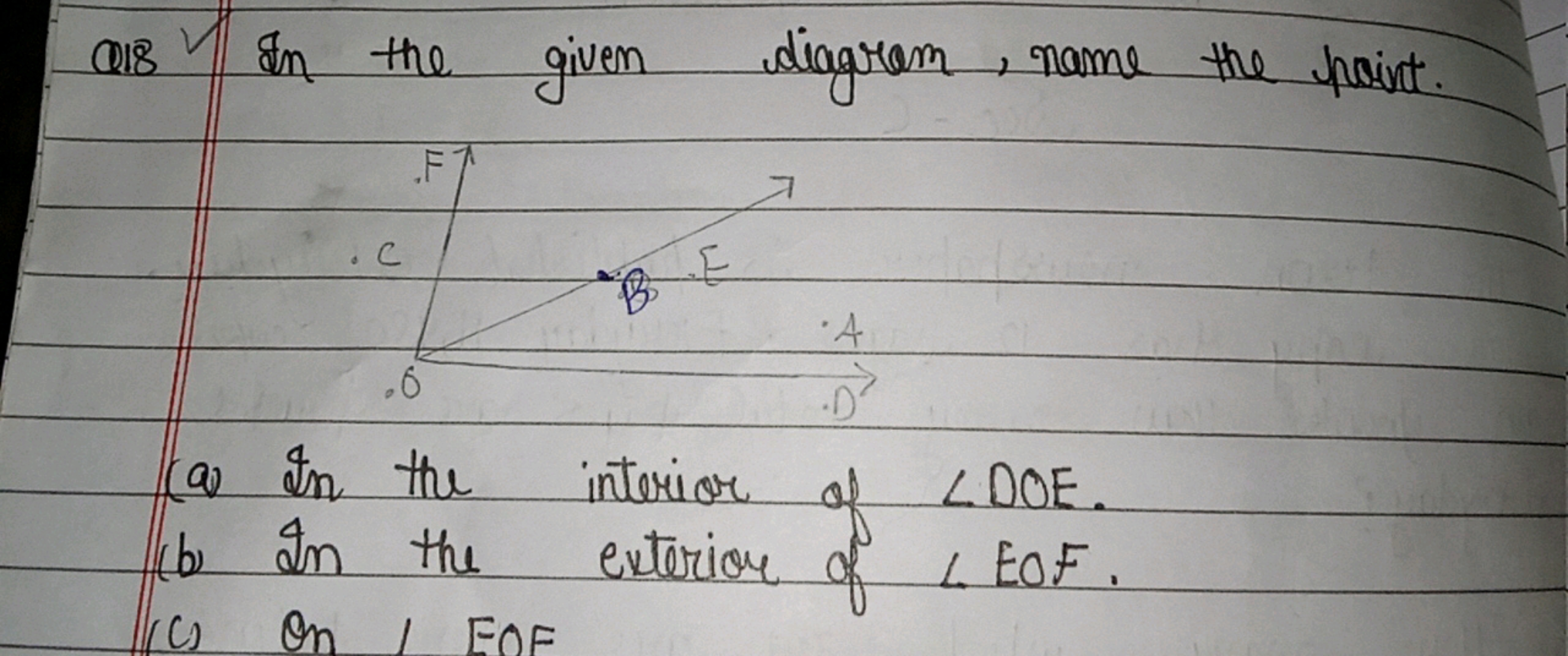 Que If In the given diagram, name the point.
(a) In the interior of ∠D