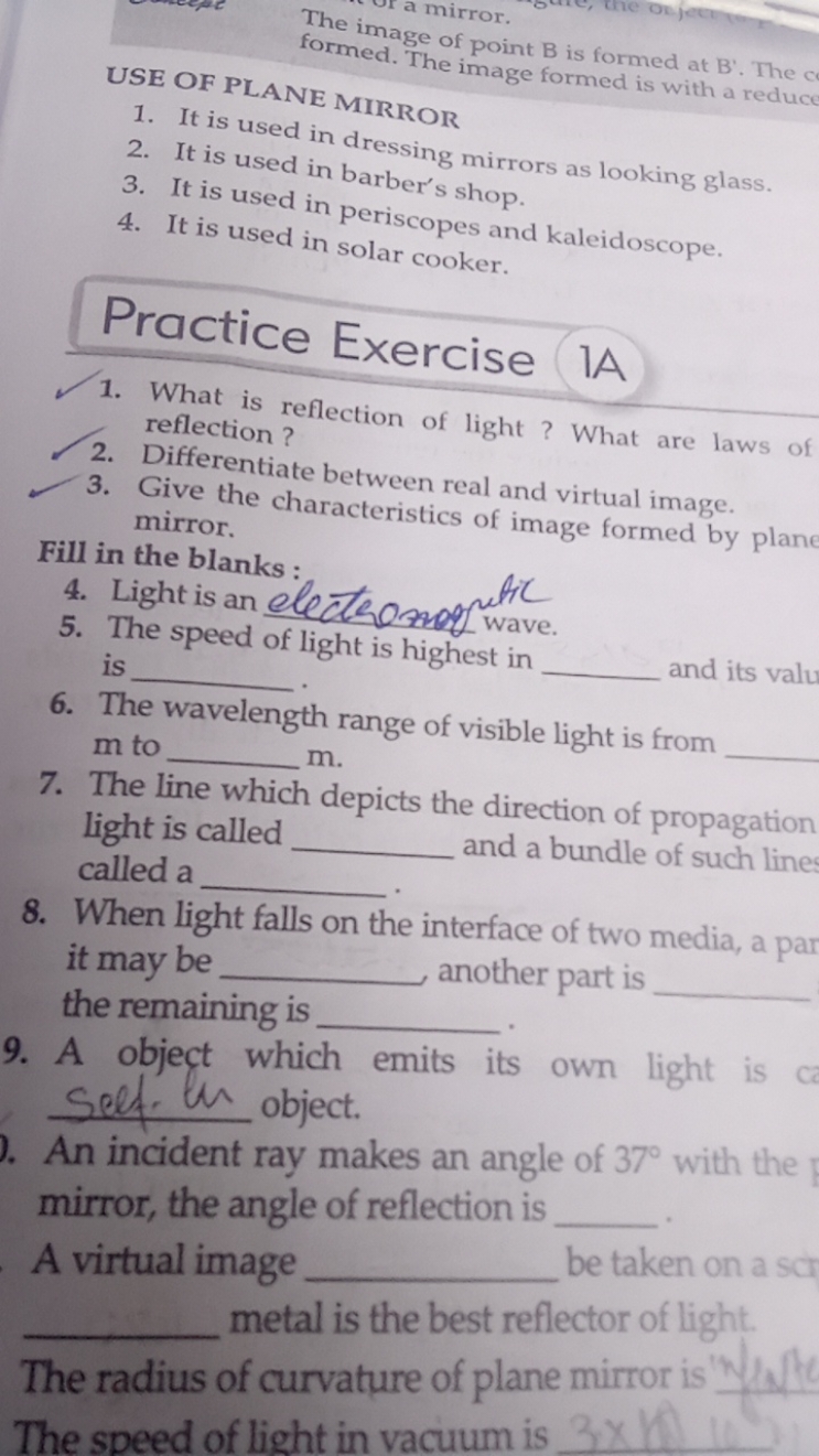 mirror.

USE OF PLANE MIRROR
formed. The point B is formed at B'. The
