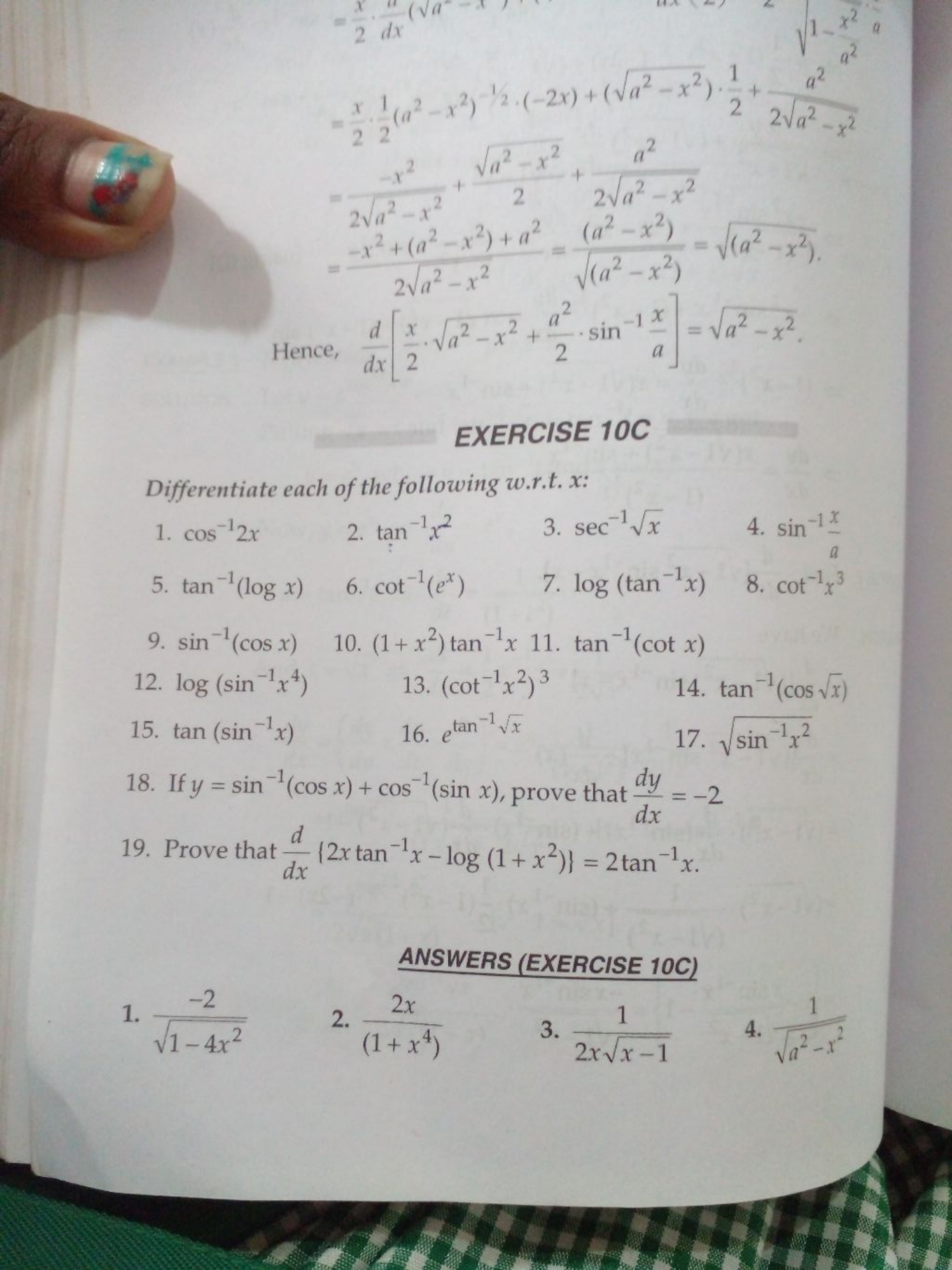 
EXERCISE 10C
Differentiate each of the following w.r.t. x :
1. cos−12