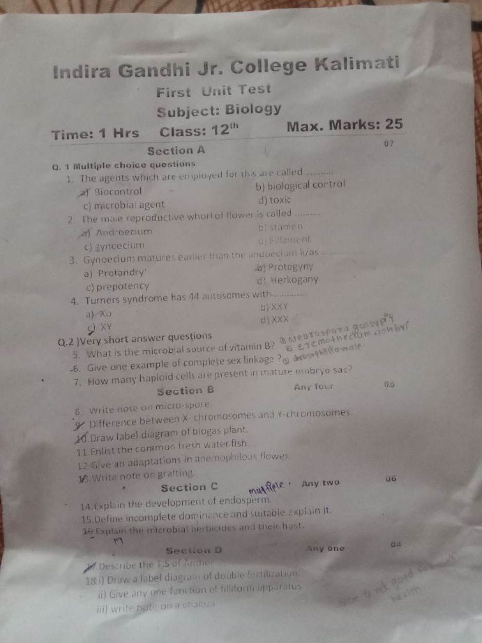 Indira Gandhi Jr. College Kalimati First Unit Test Subject: Biology
Ti