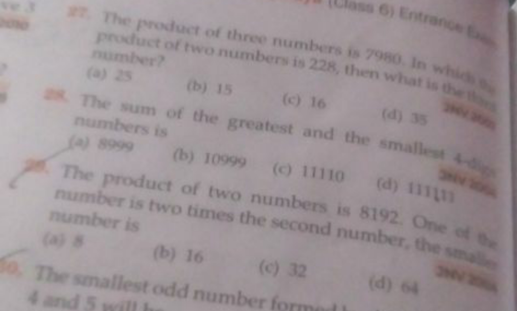 127. The product of three numbers is 7980 . In whics procluct of two n