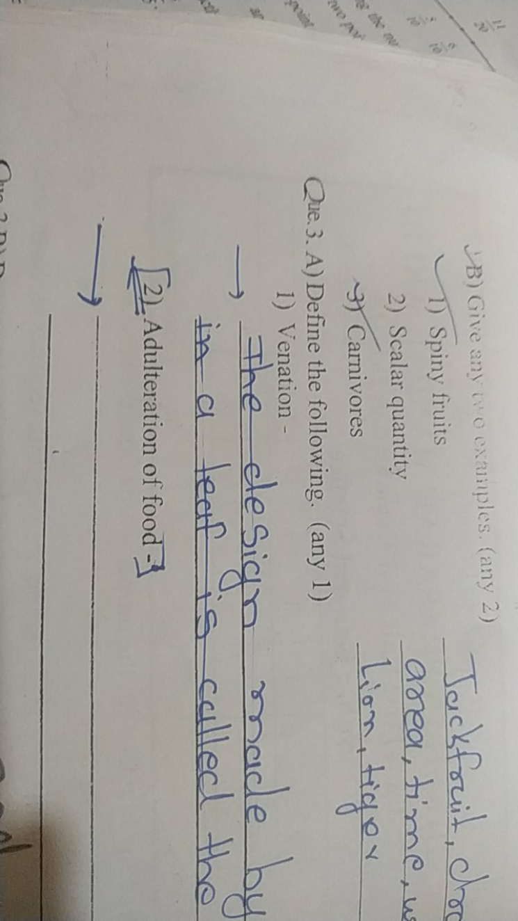 (B) Give any woo examples, (any 2)
1) Spiny fruits

Jackfruit, dr e
2)