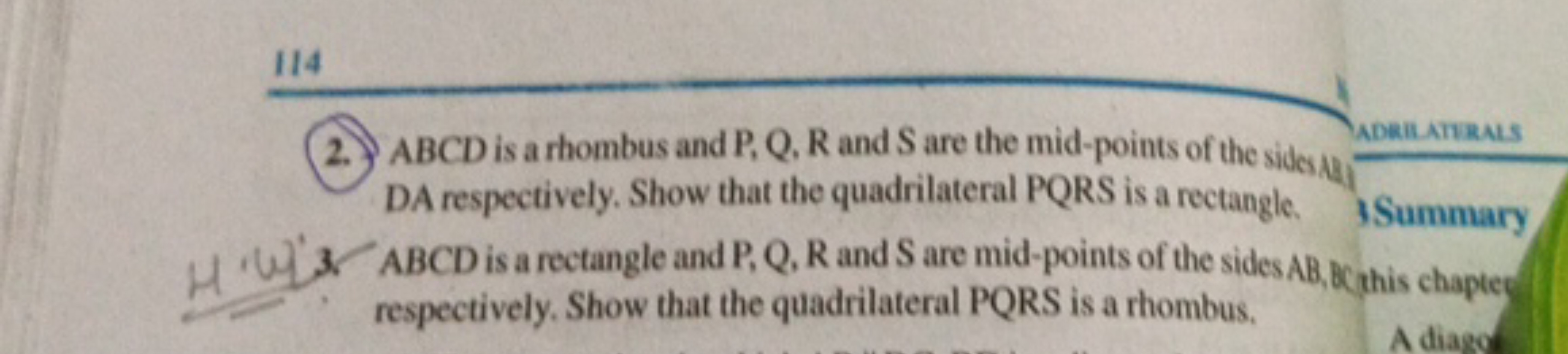 114
2. ABCD is a rhombus and P,Q,R and S are the mid-points of the sid