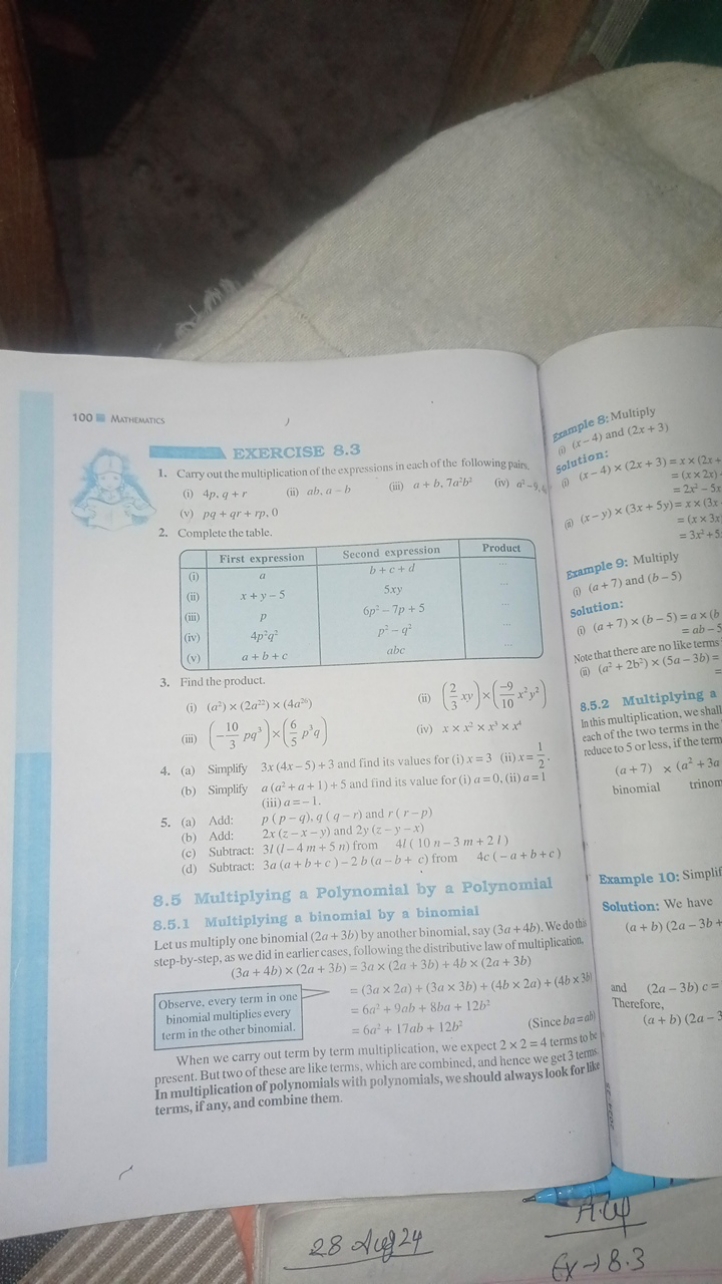 100 matromancs
EXERCISE 8.3
1. Carry out the multiplication of the exp