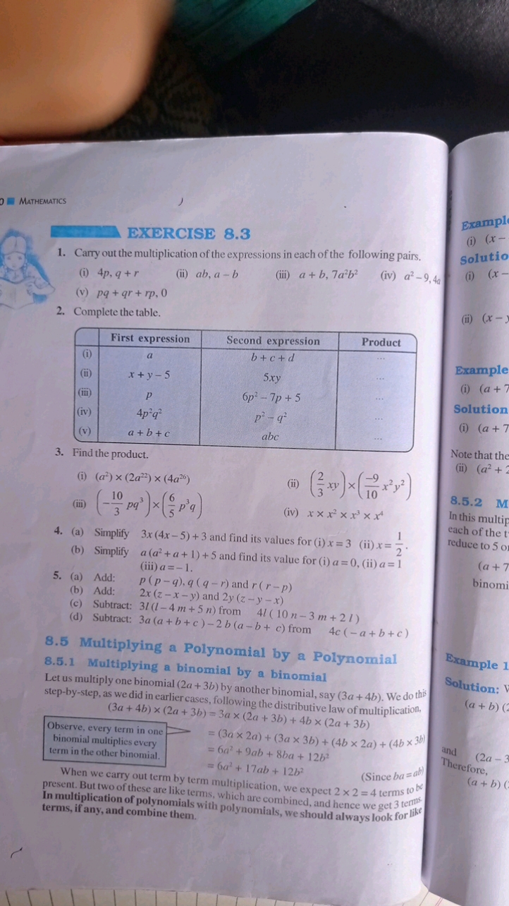 MATHEMATICS

EXERCISE 8.3
Exampl
(i) (x−
1. Carry out the multiplicati