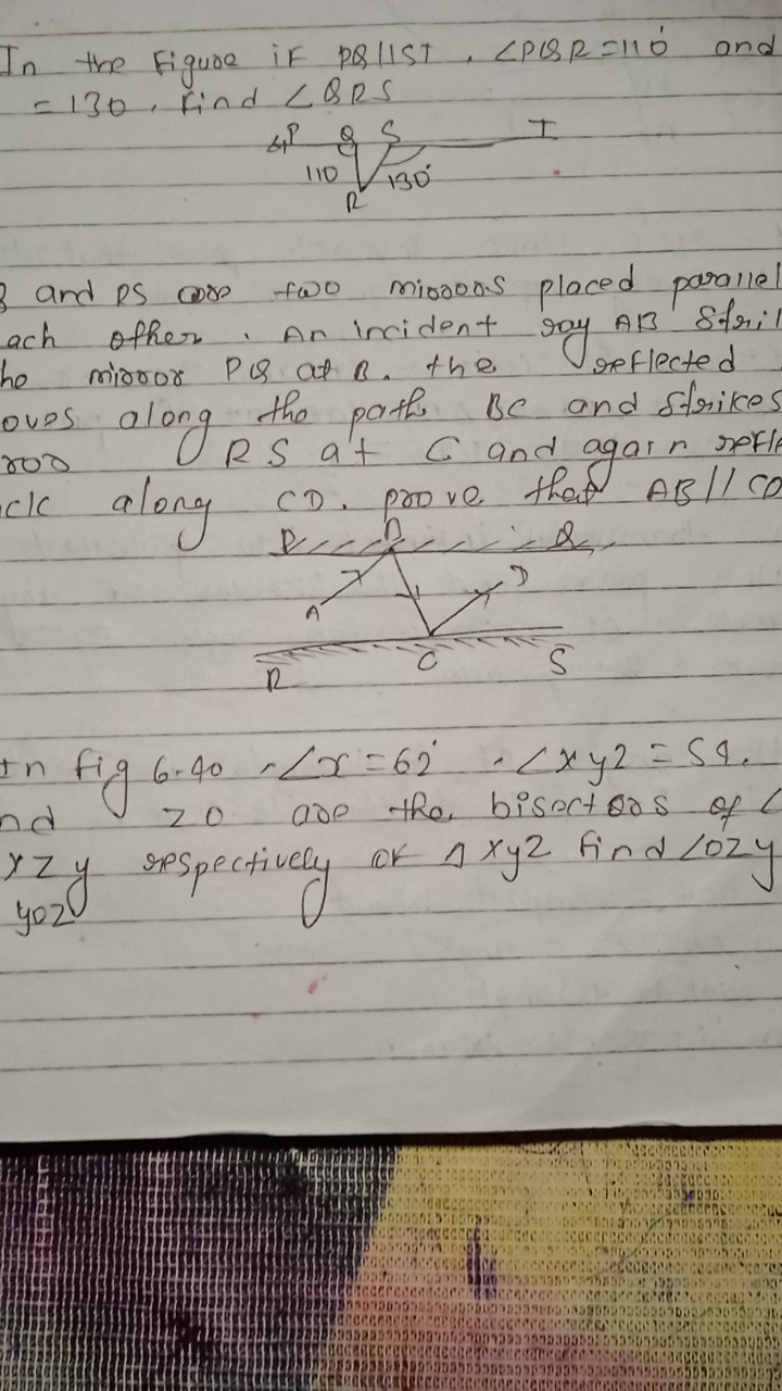 In the Figure if PQ∥ST,∠PQR=110∘ and =130, find ∠QRS
41108​R∑Q​130∘∑T​