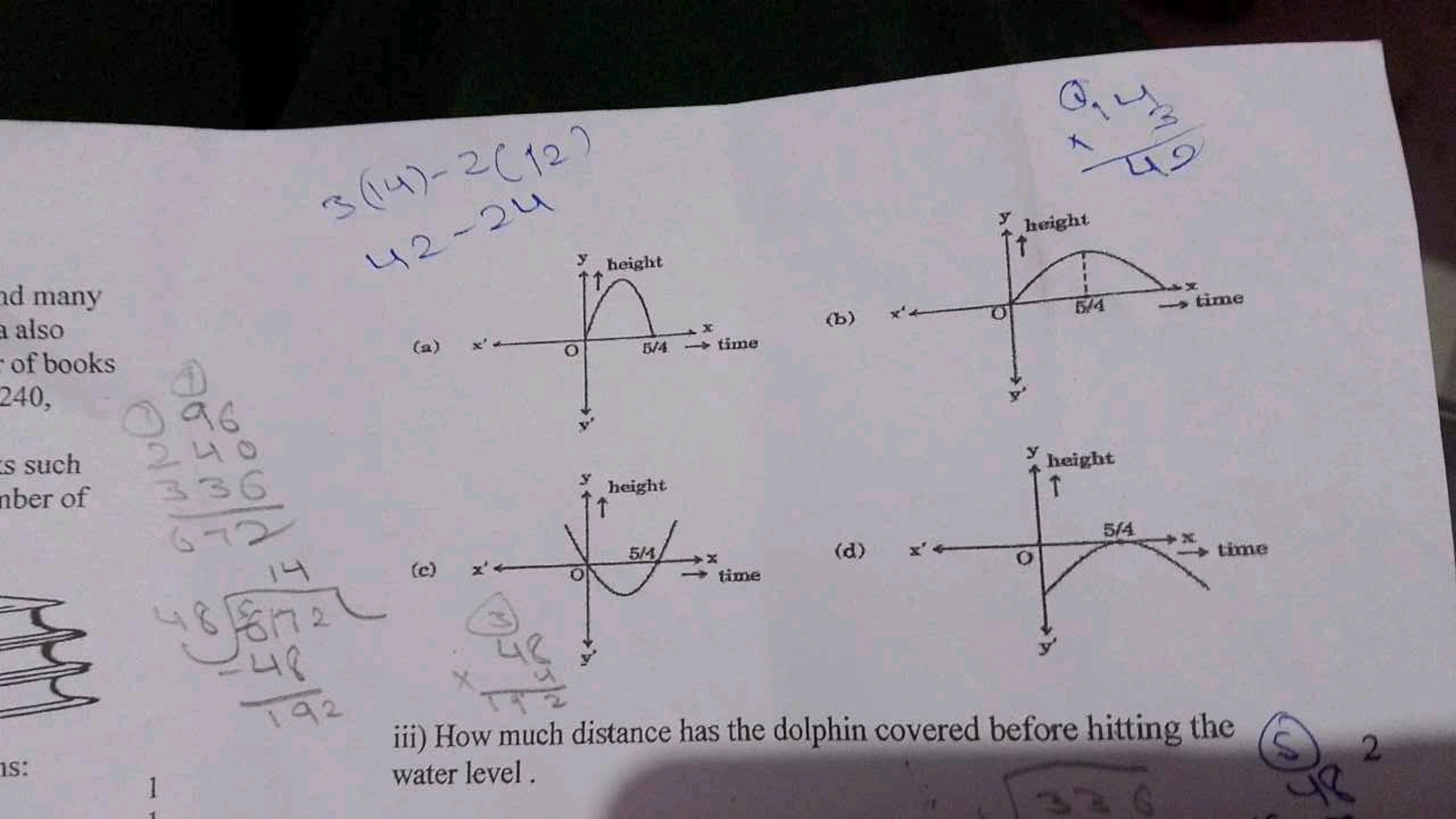 (b)
(d)
iii) How much distance has the dolphin covered before hitting 