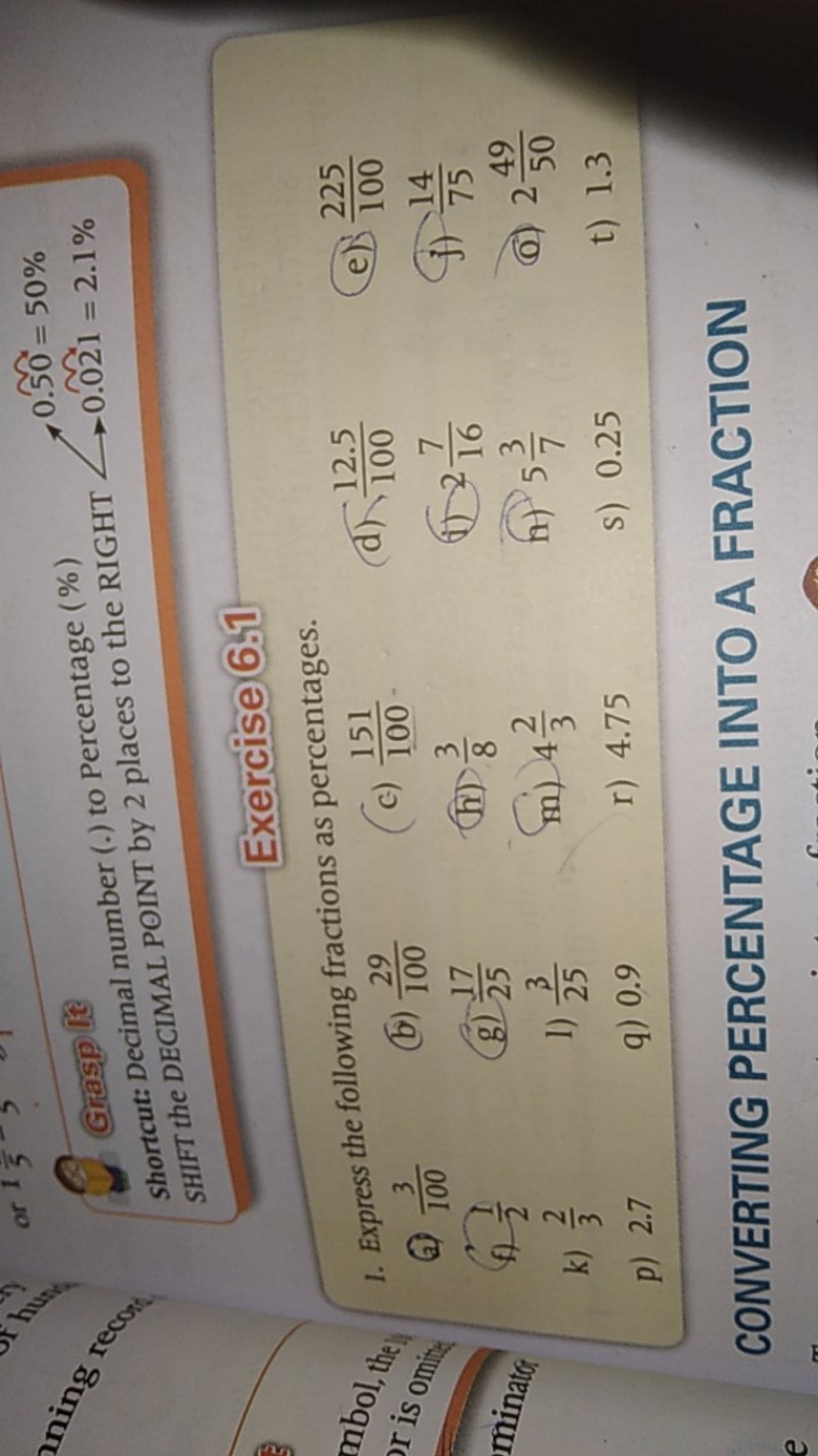 Grasp It 1 number (.) to Percentage (\%)
0.50=50%0.021=2.1%​
shortcut: