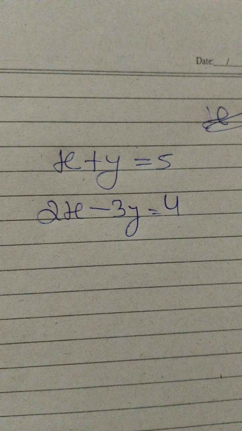 x+y=52x−3y=4​