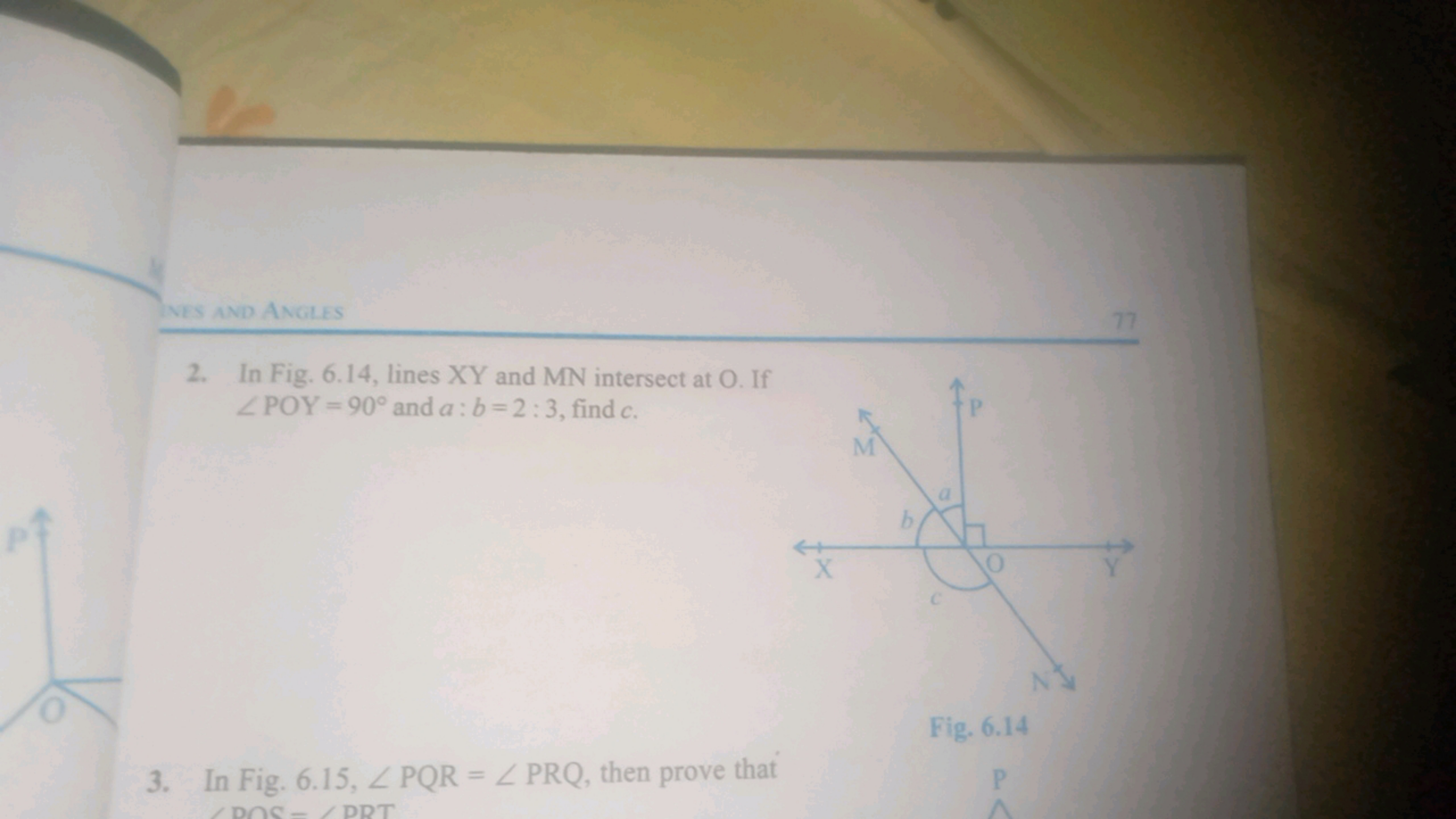 ines and Angles
77
2. In Fig. 6.14, lines XY and MN intersect at O. If