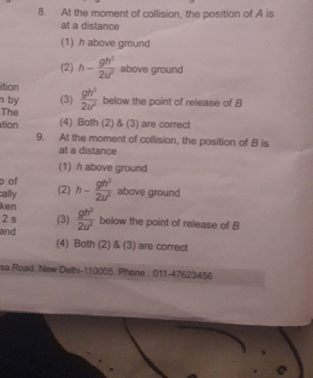 8. At the moment of collision, the position of A is at a distance
(1) 