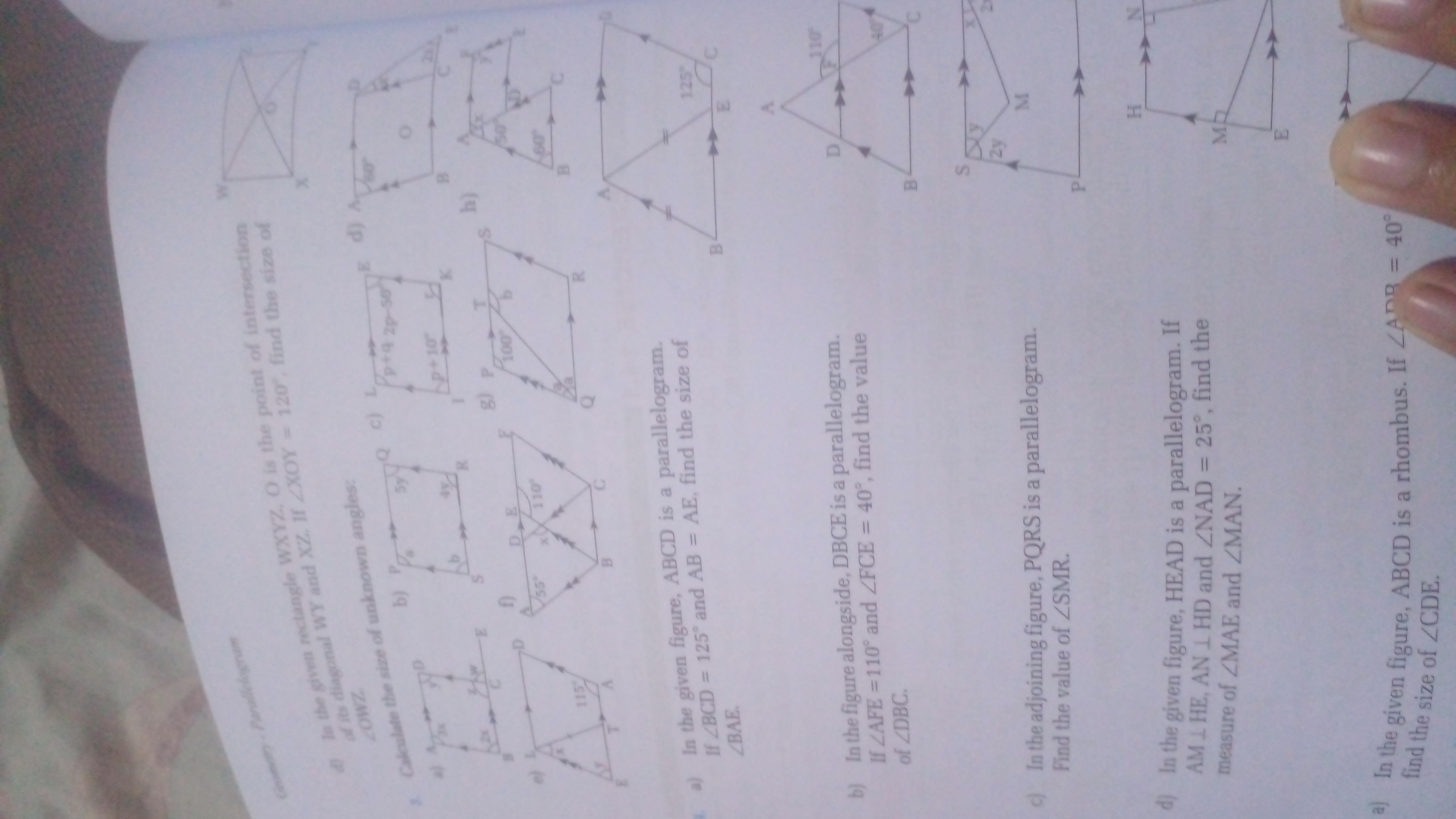 Gomery Parallelogram
d) In the given rectangle WXYZ, O is the point of