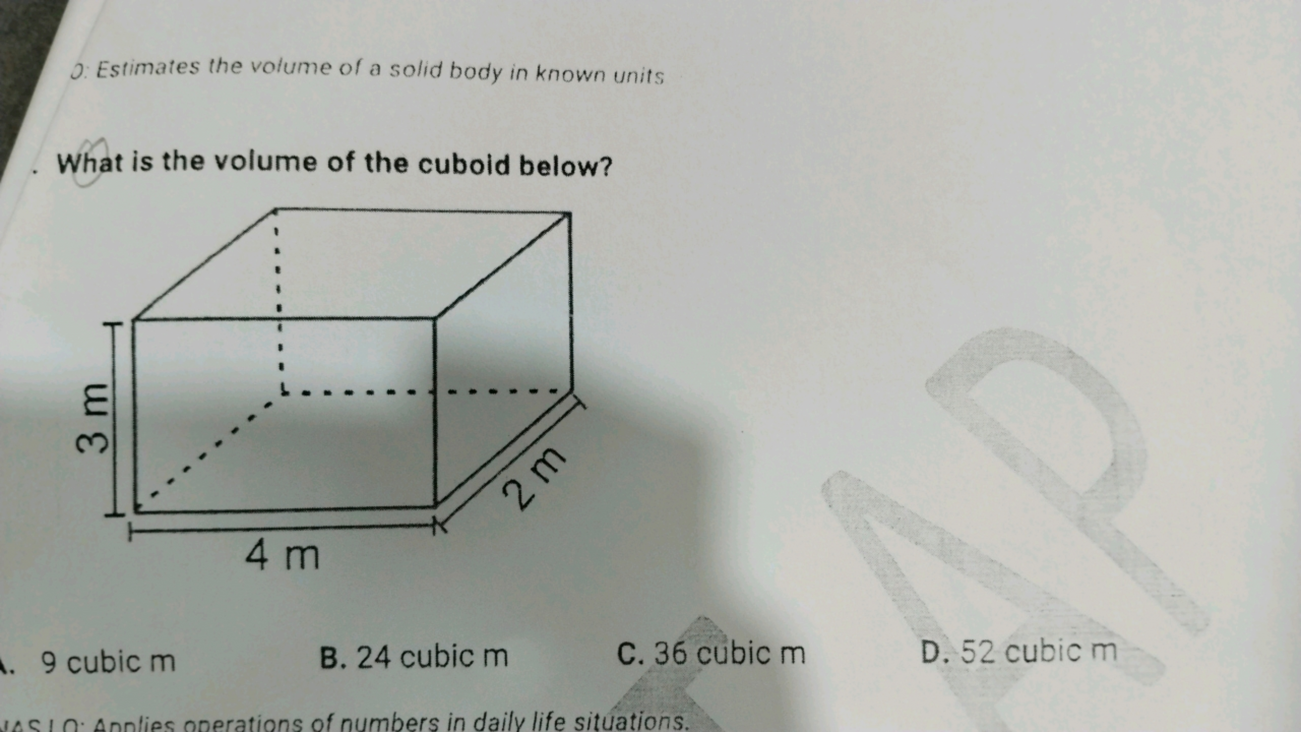 0: Estimates the volume of a solid body in known units

What is the vo