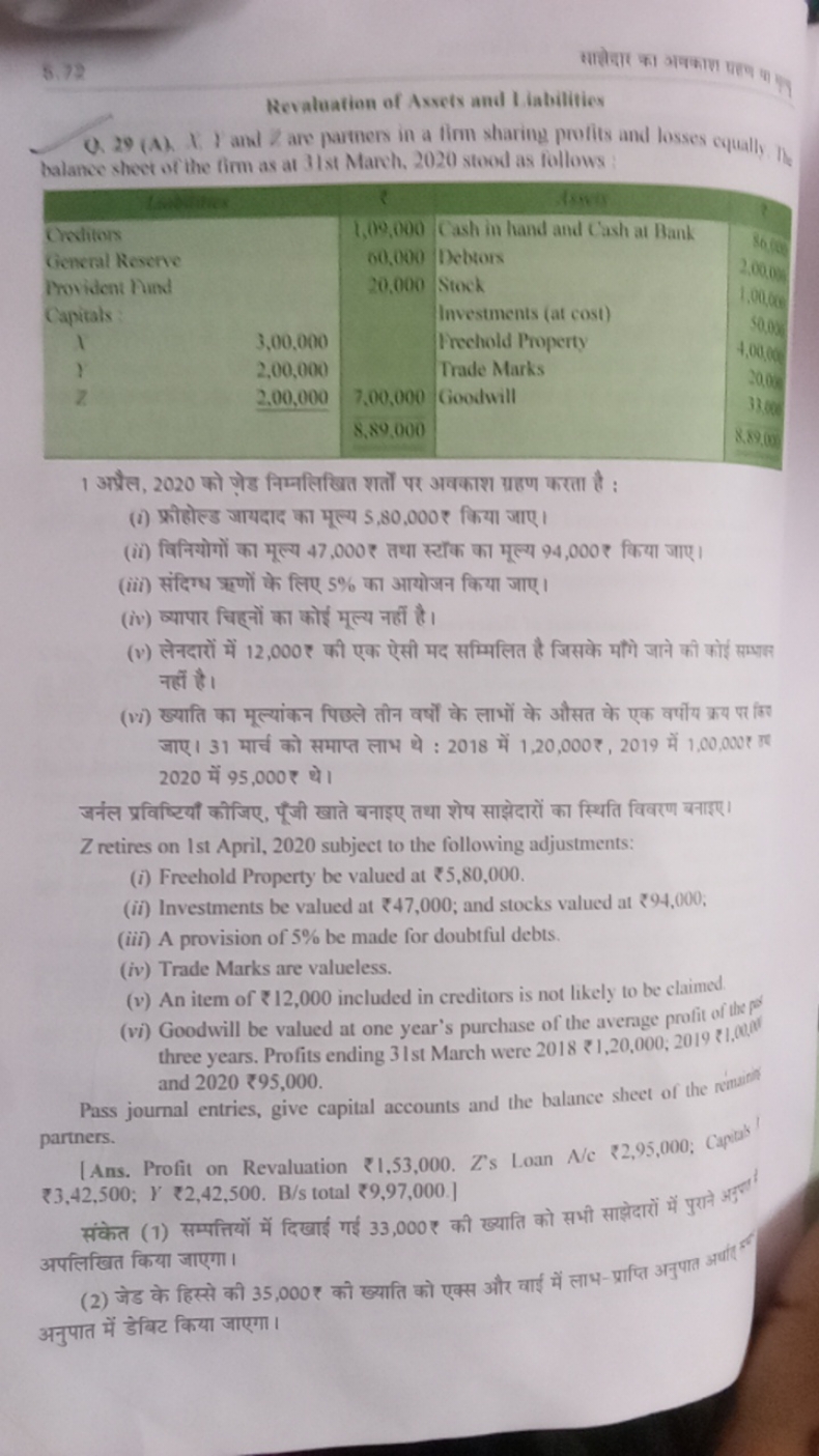 
सातेदा का अवकाण पत्वा काRevaluation of Axsets and I iabitities
Q. 29 