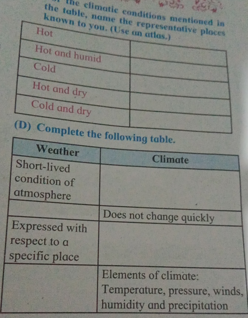 
(D) Complete the following table.
\begin{tabular} { | l | l | } 
\hli