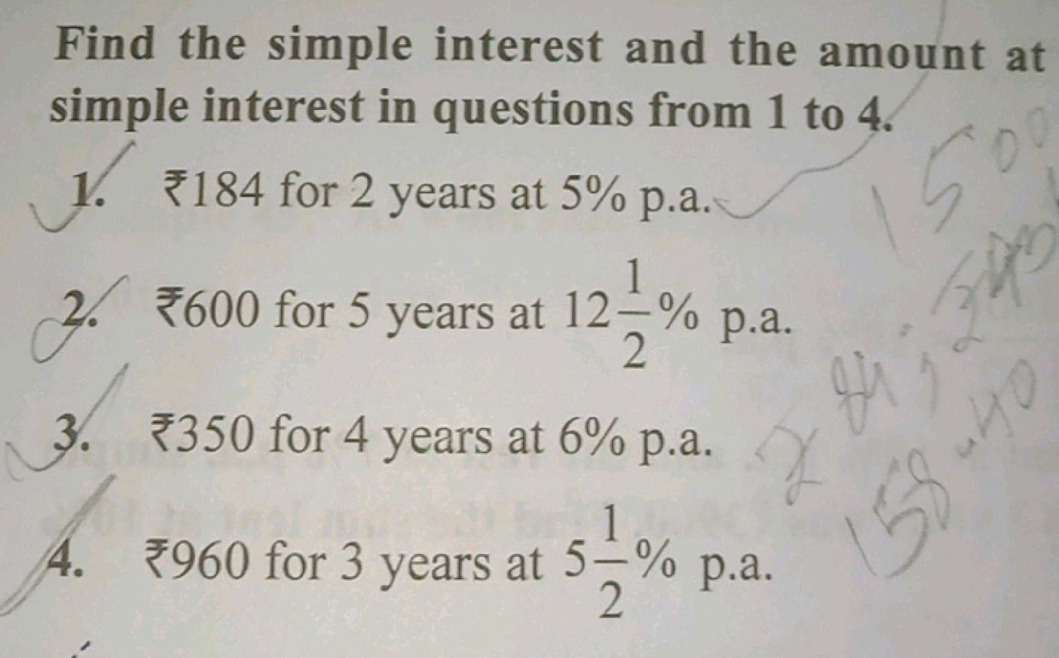 Find the simple interest and the amount at simple interest in question