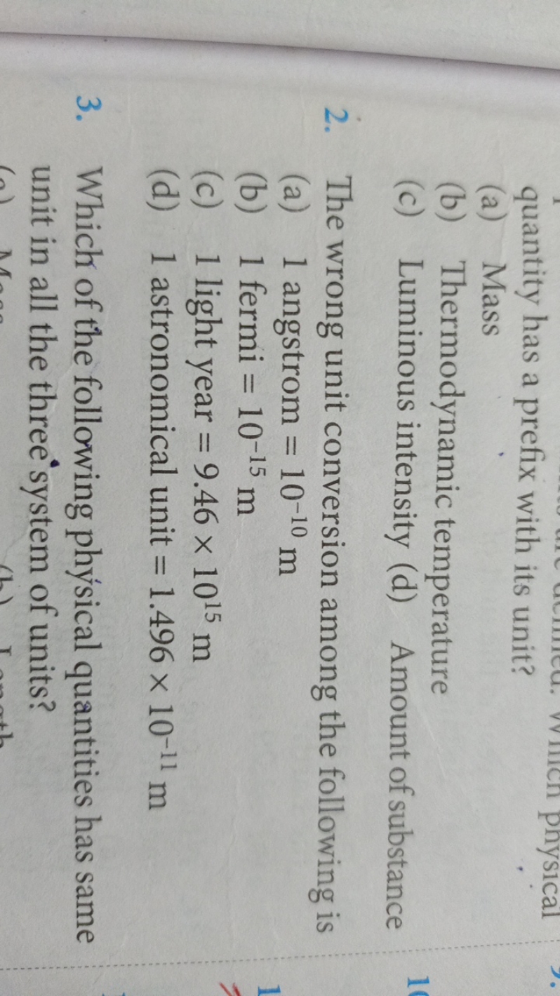 quantity has a prefix with its unit?
(a) Mass
(b) Thermodynamic temper