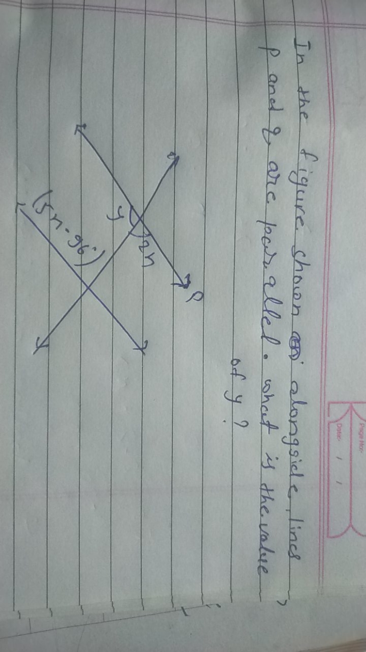 In the figure shown alongside, lines p and q are parallel. What is the