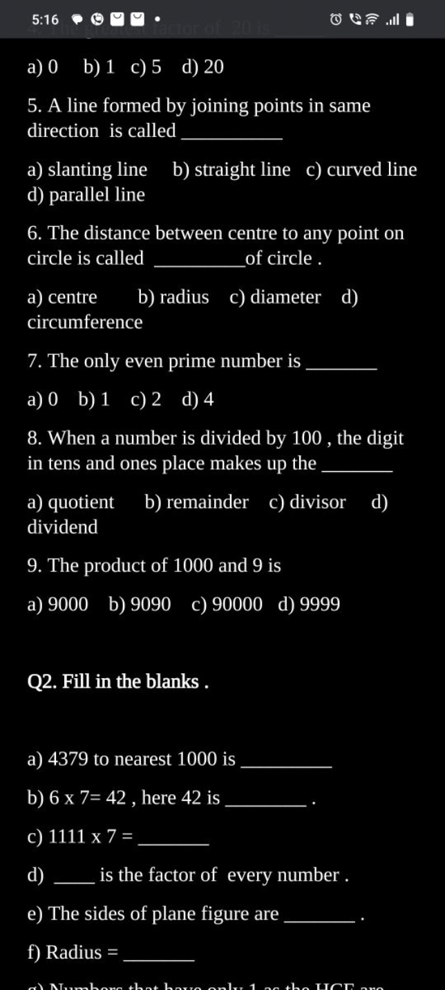 5:16
๔
a) 0
b) 1
c) 5
d) 20
5. A line formed by joining points in same