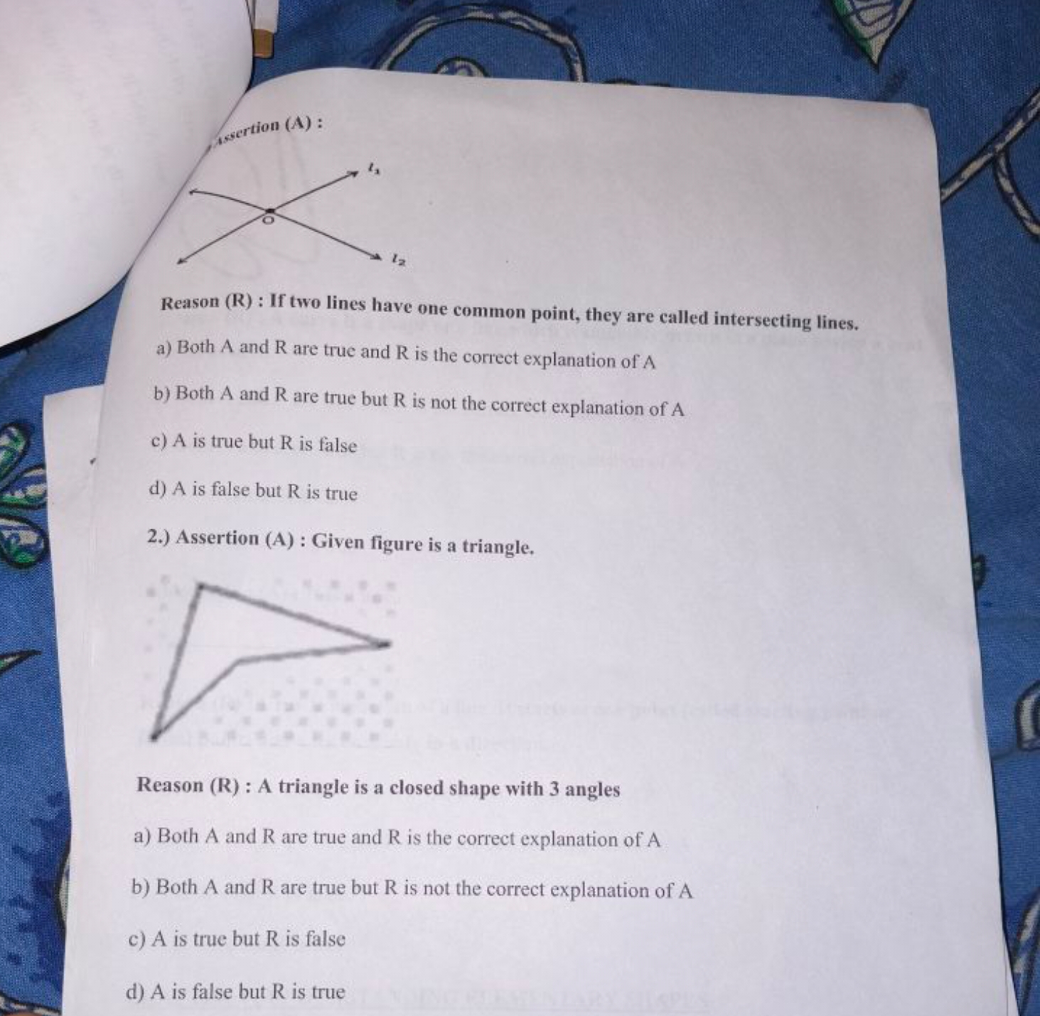 Reason (R): If two lines have one common point, they are called inters