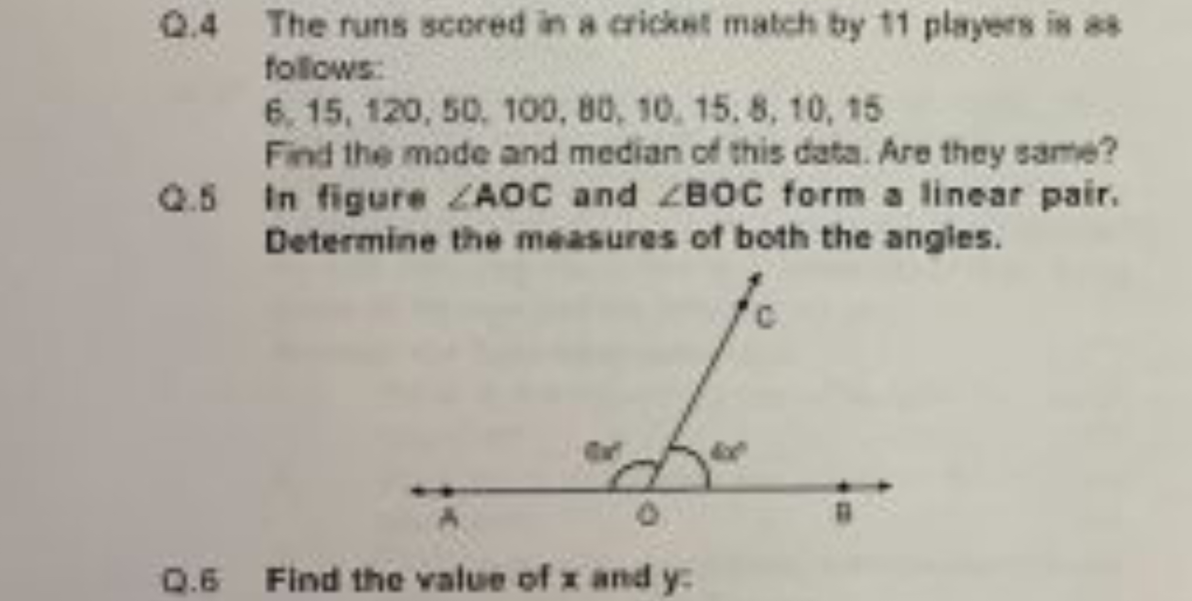 Q.4 The runs scered in a cricknt matich by 11 players is as follows:
6