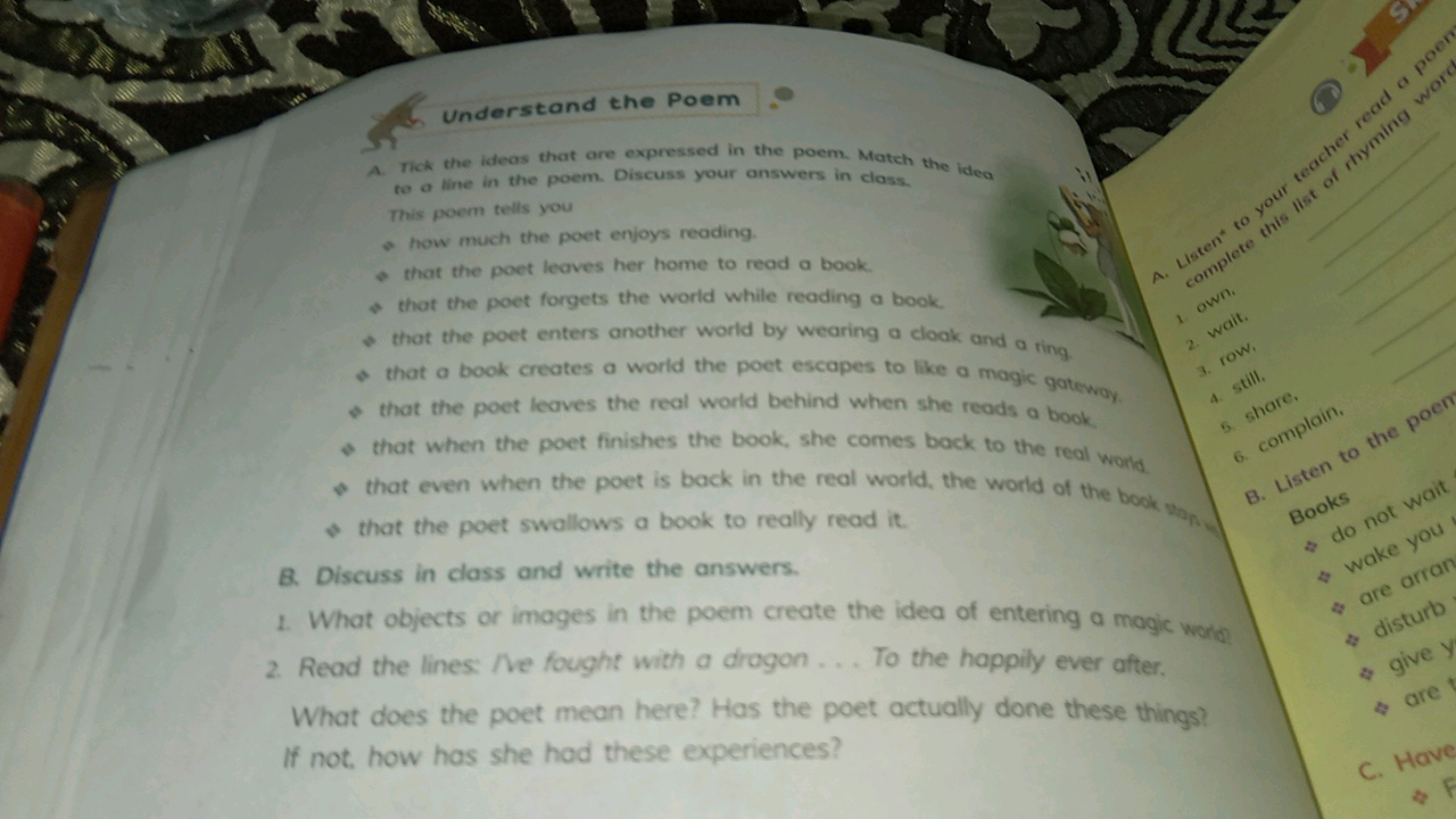 A. Tick the ideas that are expressed in the poem. Match the idea to a 