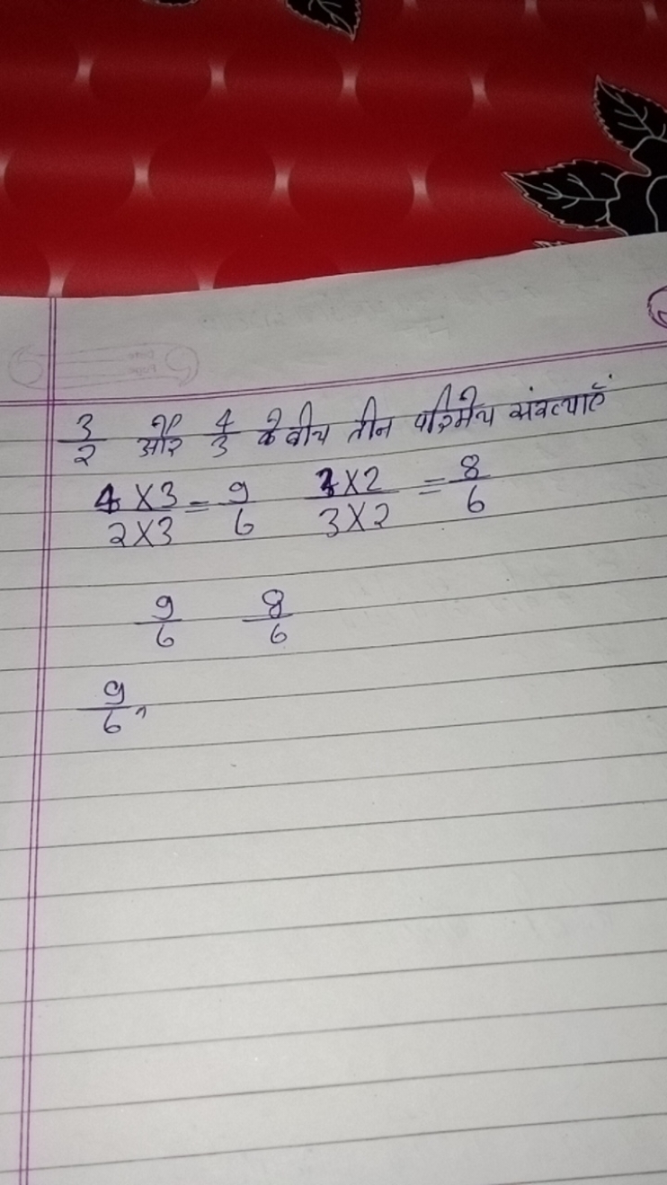 23​ और 34​ के बीच तीन परिमेय अंख्याएँ
2×34×3​=69​3×23×2​=68​69​68​69​​