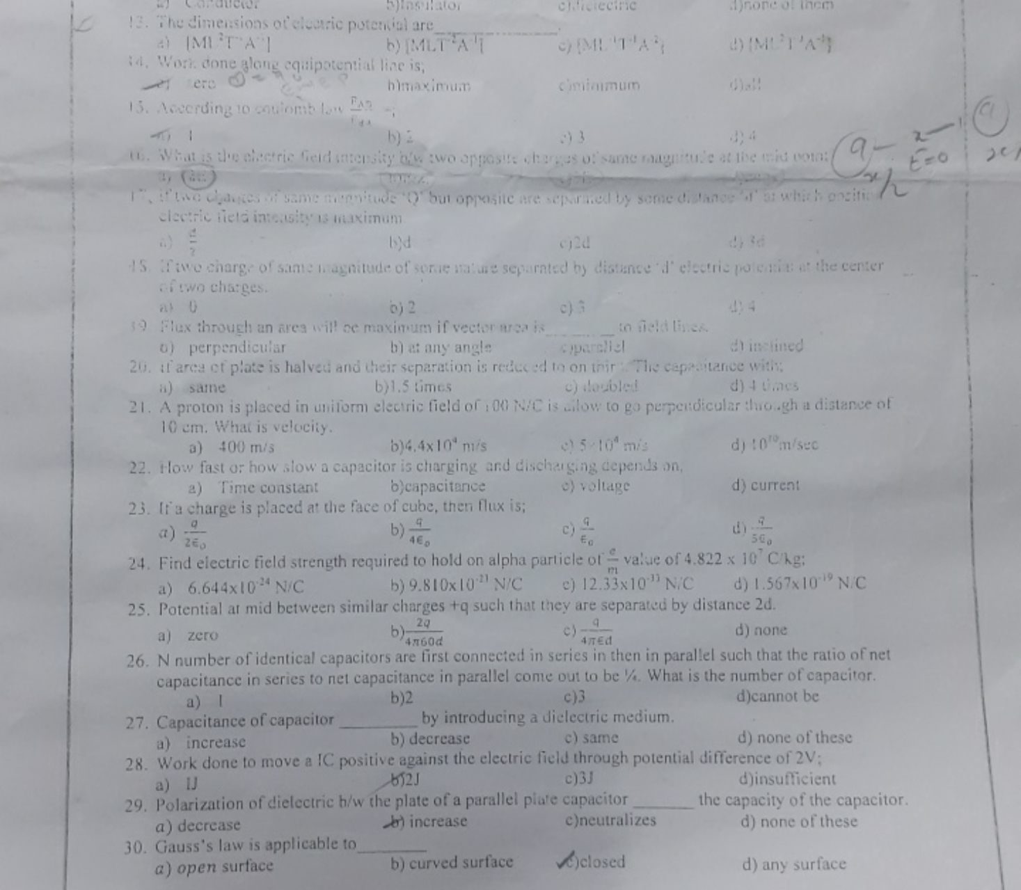 13. The dimensions of clearic putenial are 
c)
A) rone ol mest

द) ∣M∣