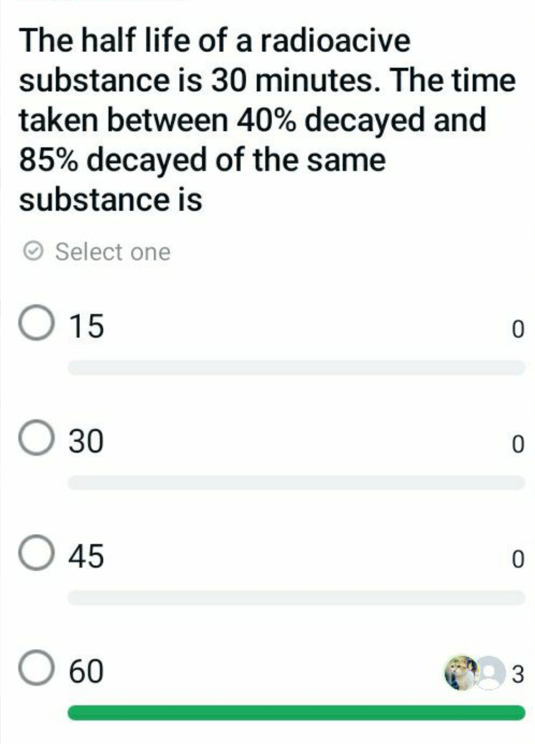 The half life of a radioacive substance is 30 minutes. The time taken 