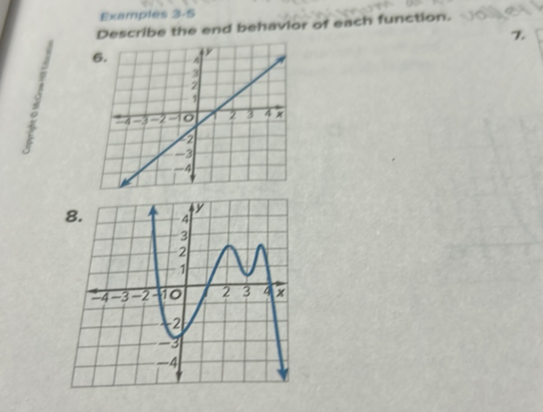 Examples 3-5
Descrtbe the end behavior of each function.
6.
8.