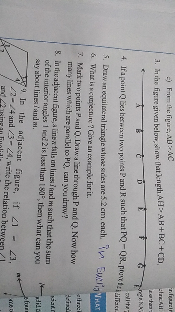 e) From the figure, AB>AC
3. In the figure given below, show that leng