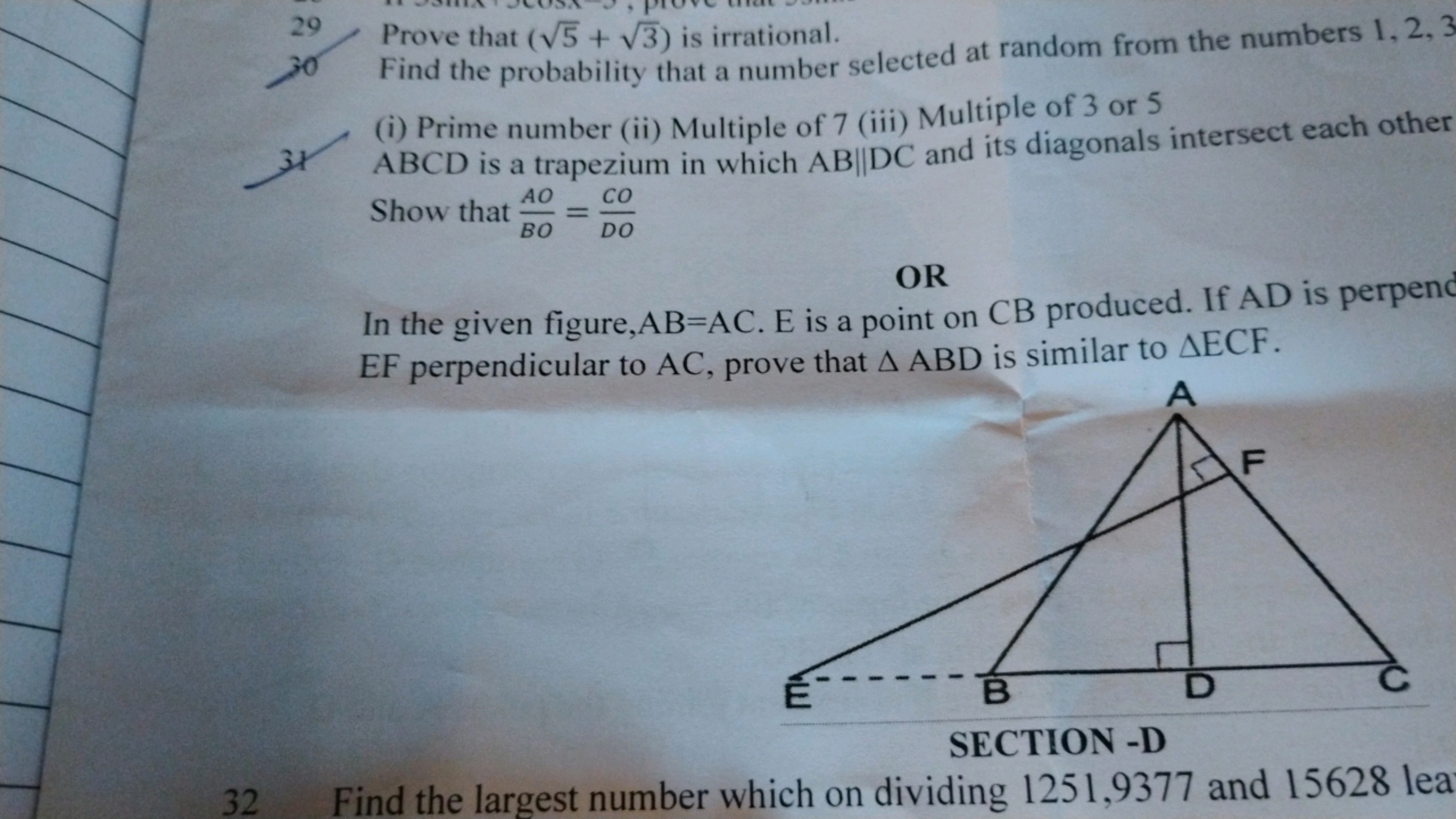 29
Find the probability that a number selected at random from the numb