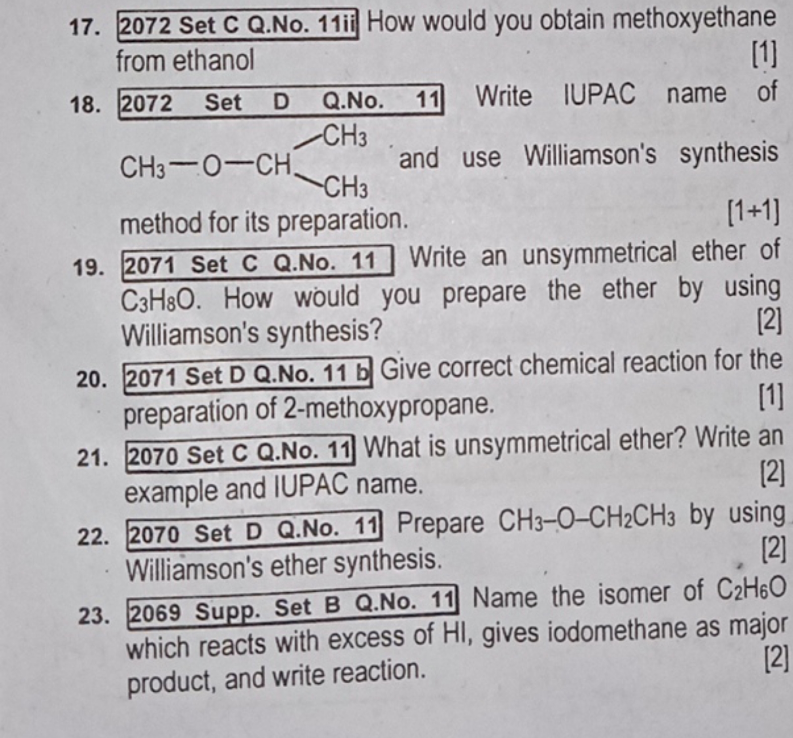 17. 2072 Set C Q.No. 11ii How would you obtain methoxyethane from etha